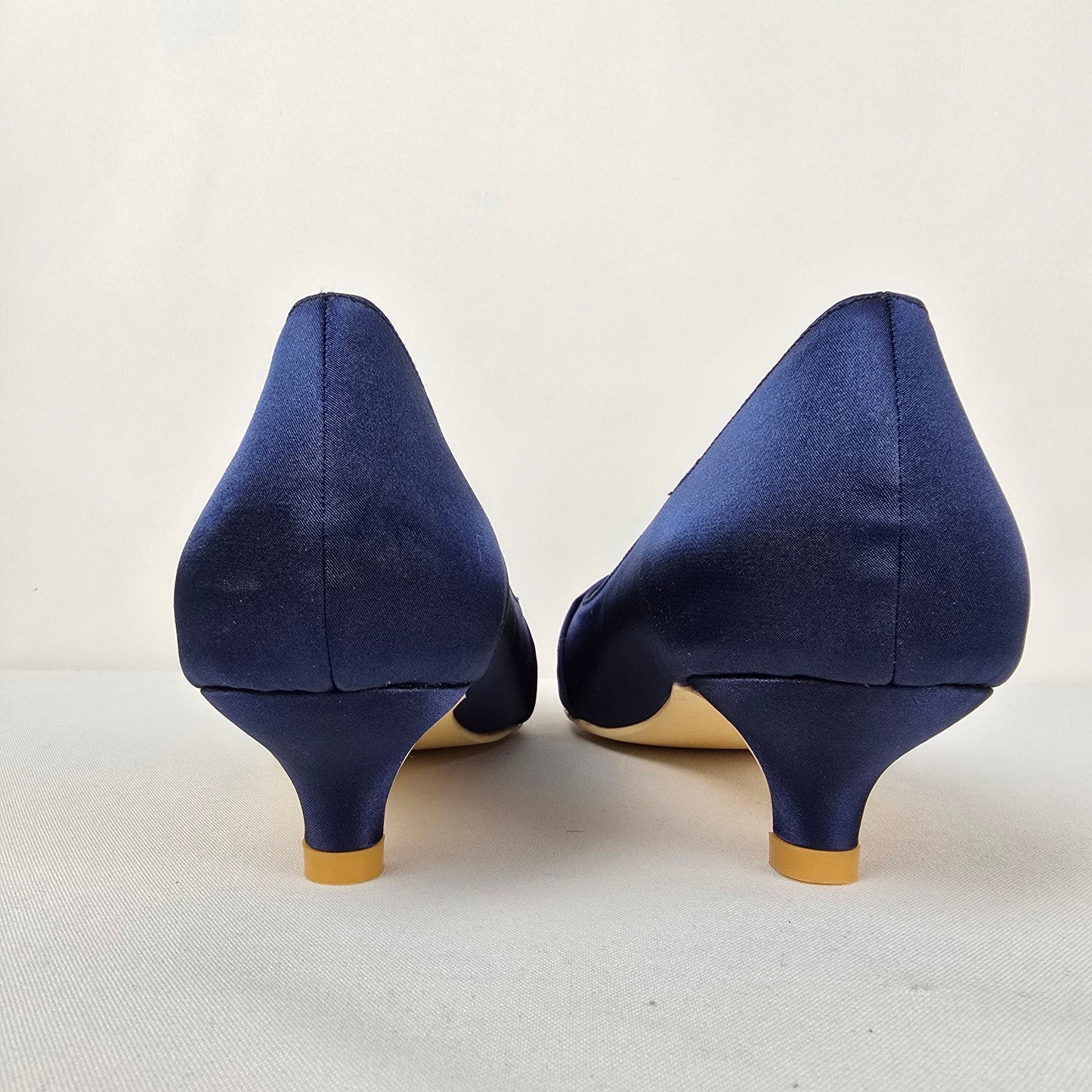 ELEGANTPARK Blue Low Heel Satin Rhinestone Shoes Size 9