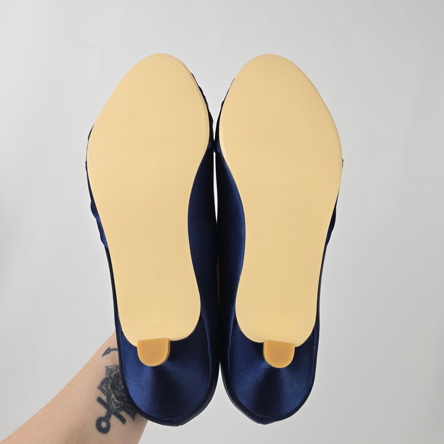 ELEGANTPARK Blue Low Heel Satin Rhinestone Shoes Size 9