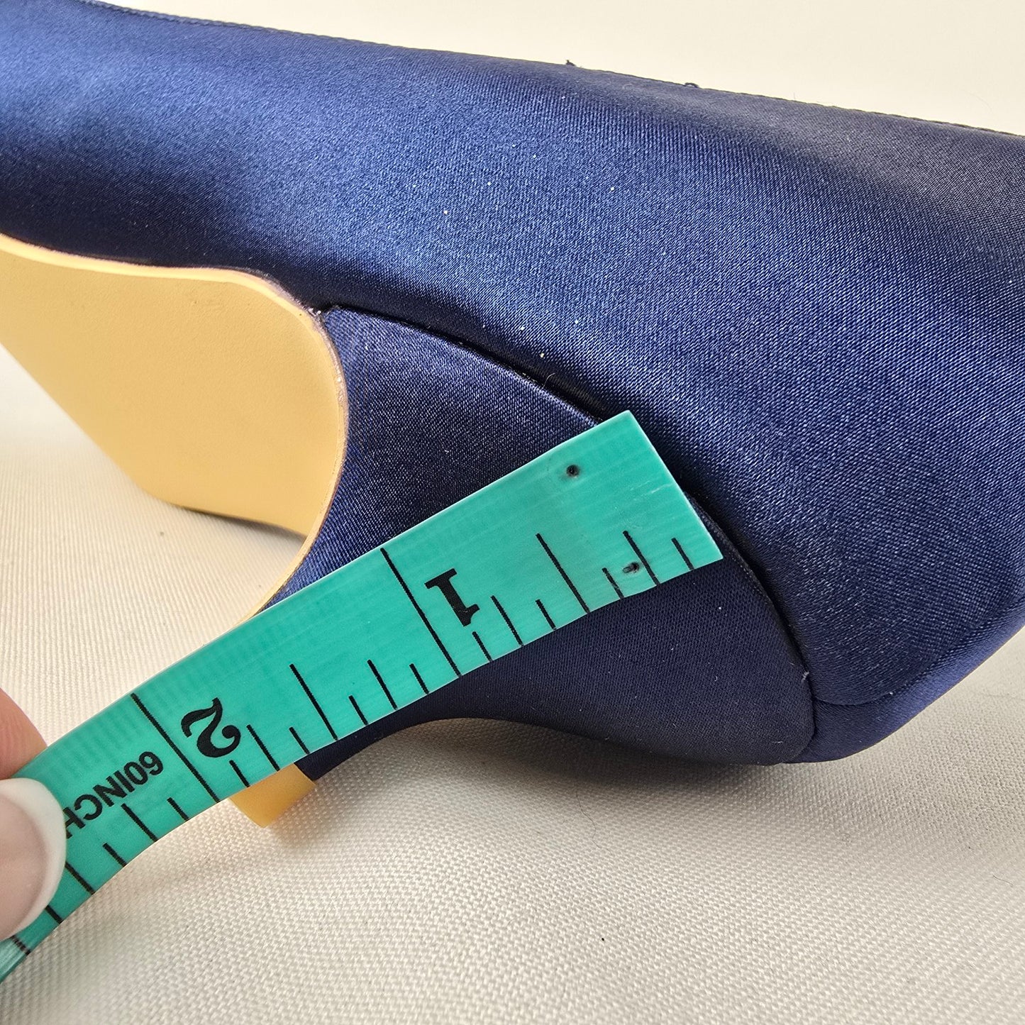 ELEGANTPARK Blue Low Heel Satin Rhinestone Shoes Size 9