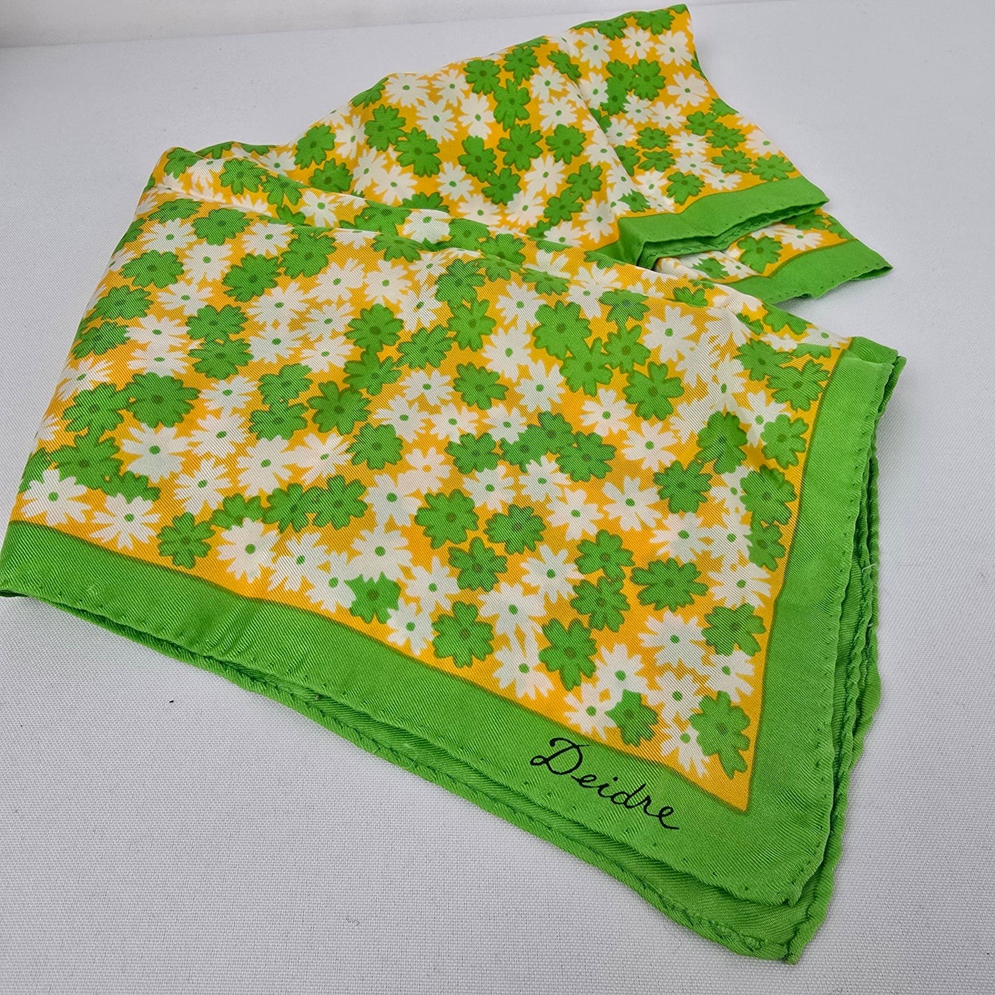Vintage Deidre Silk Green Floral Square Scarf