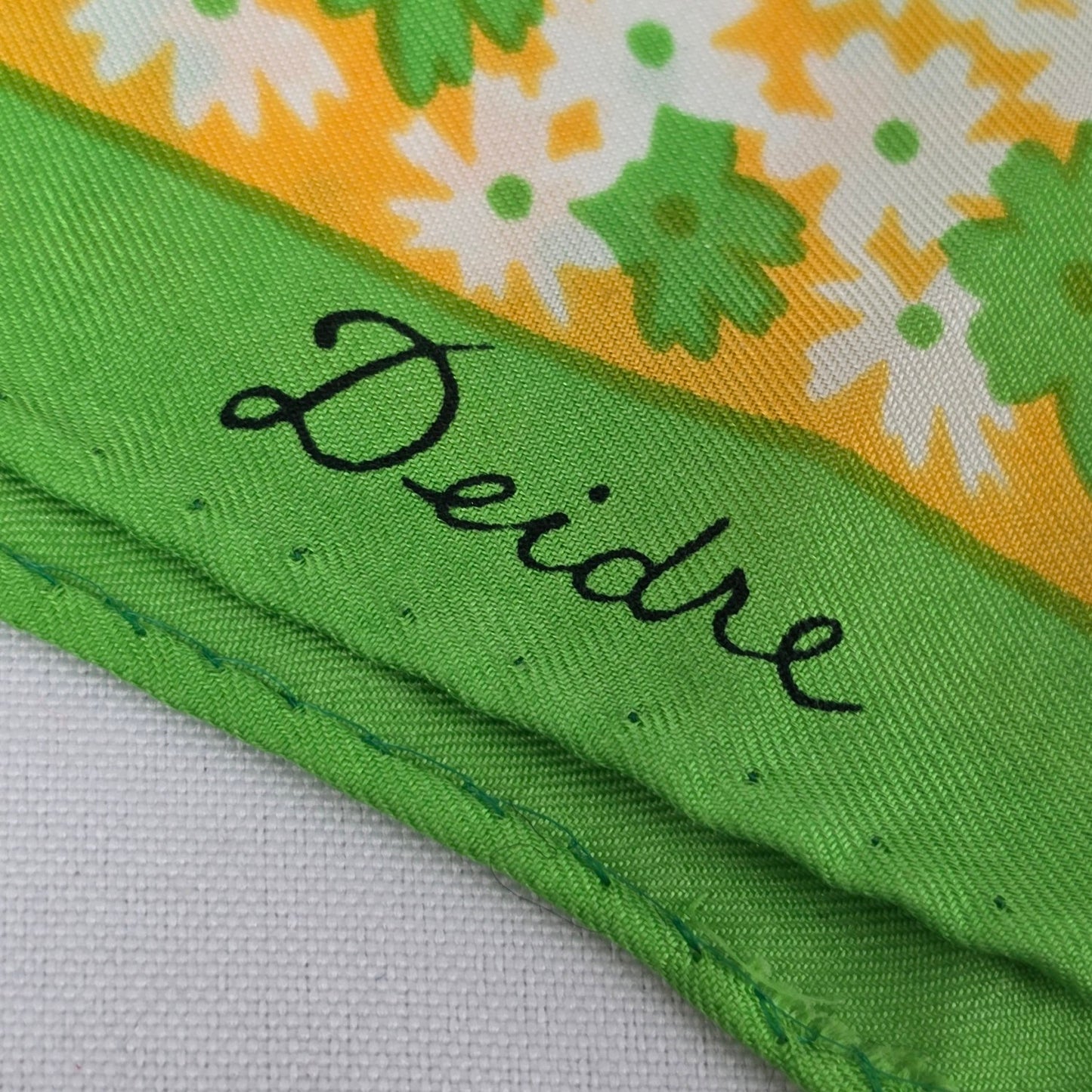 Vintage Deidre Silk Green Floral Square Scarf