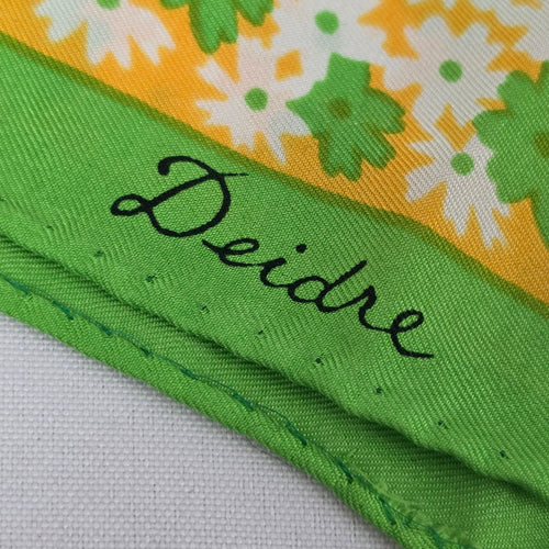 Vintage Deidre Silk Green Floral Square Scarf