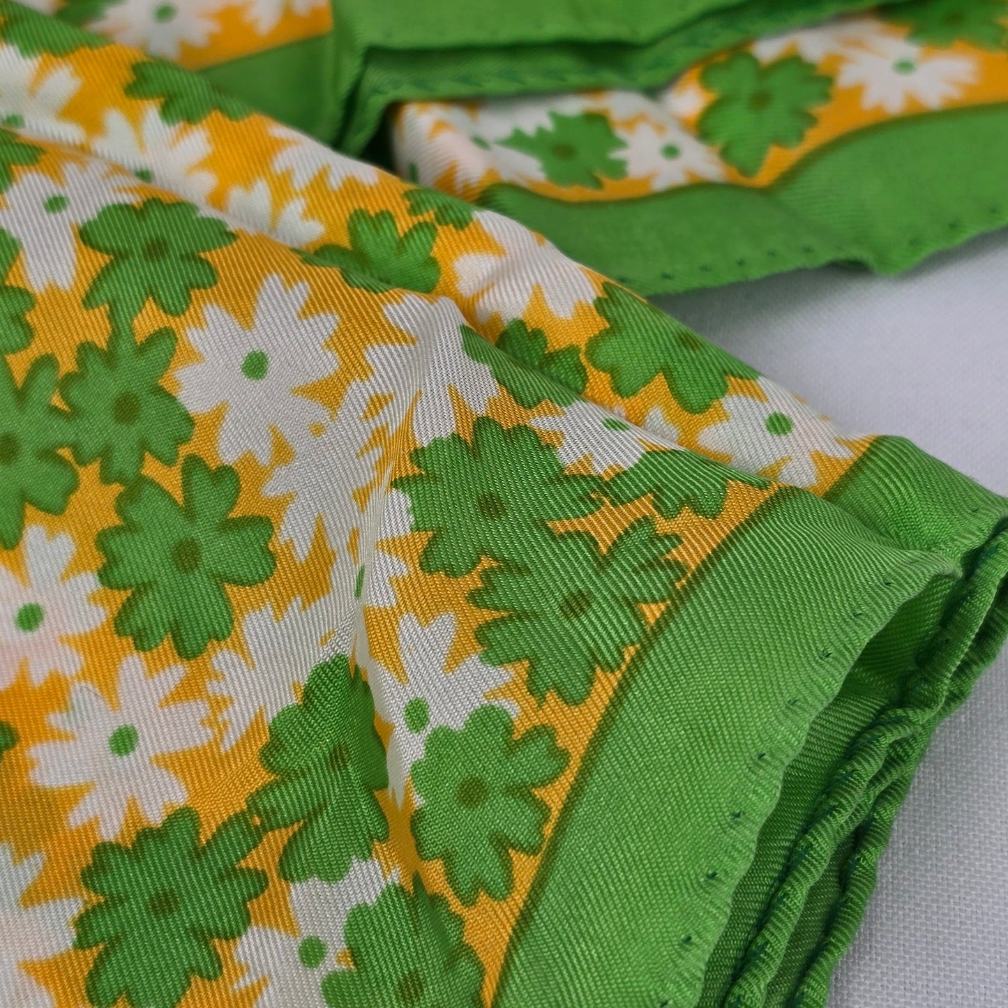 Vintage Deidre Silk Green Floral Square Scarf