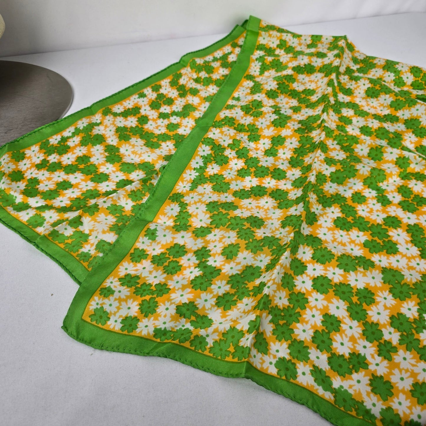 Vintage Deidre Silk Green Floral Square Scarf