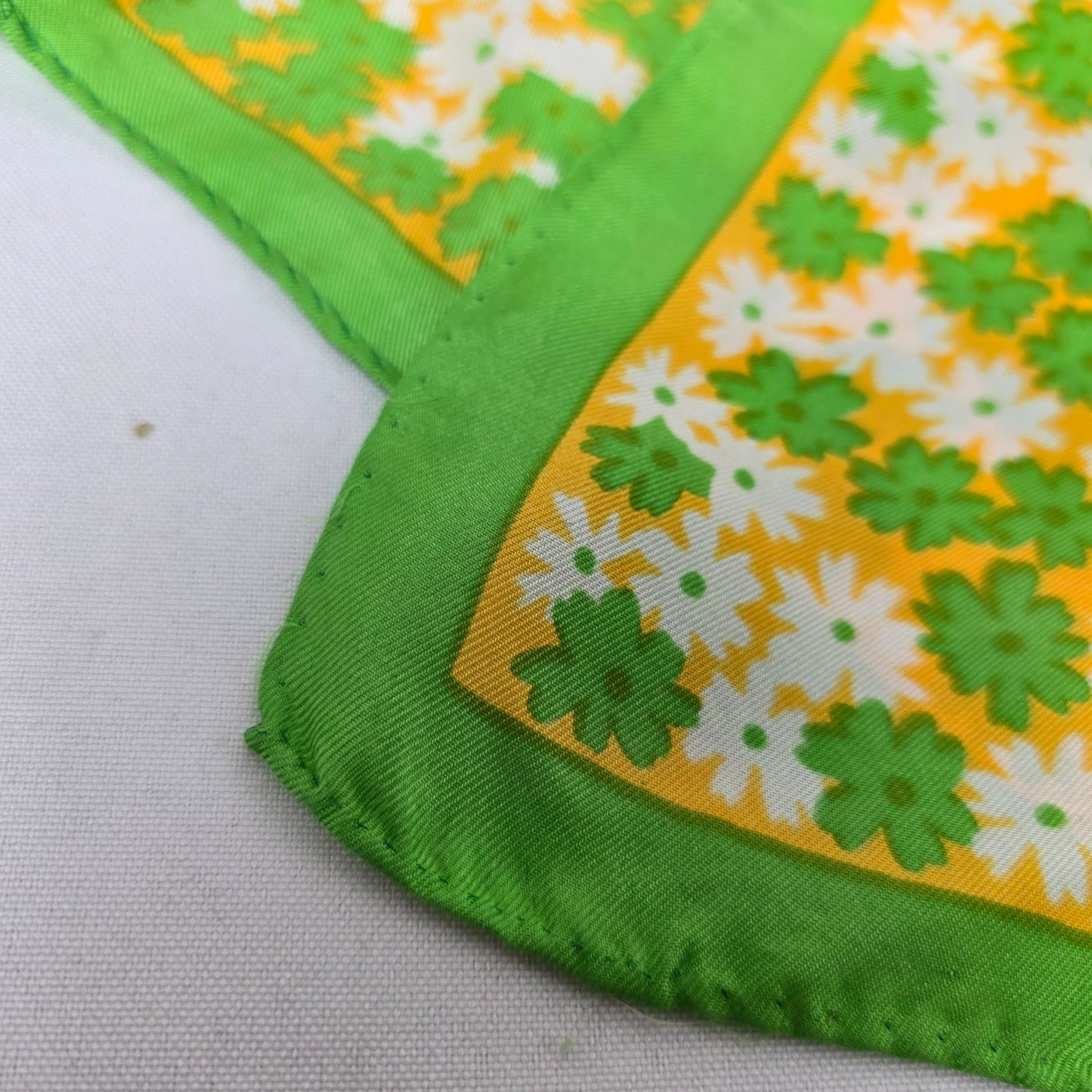 Vintage Deidre Silk Green Floral Square Scarf