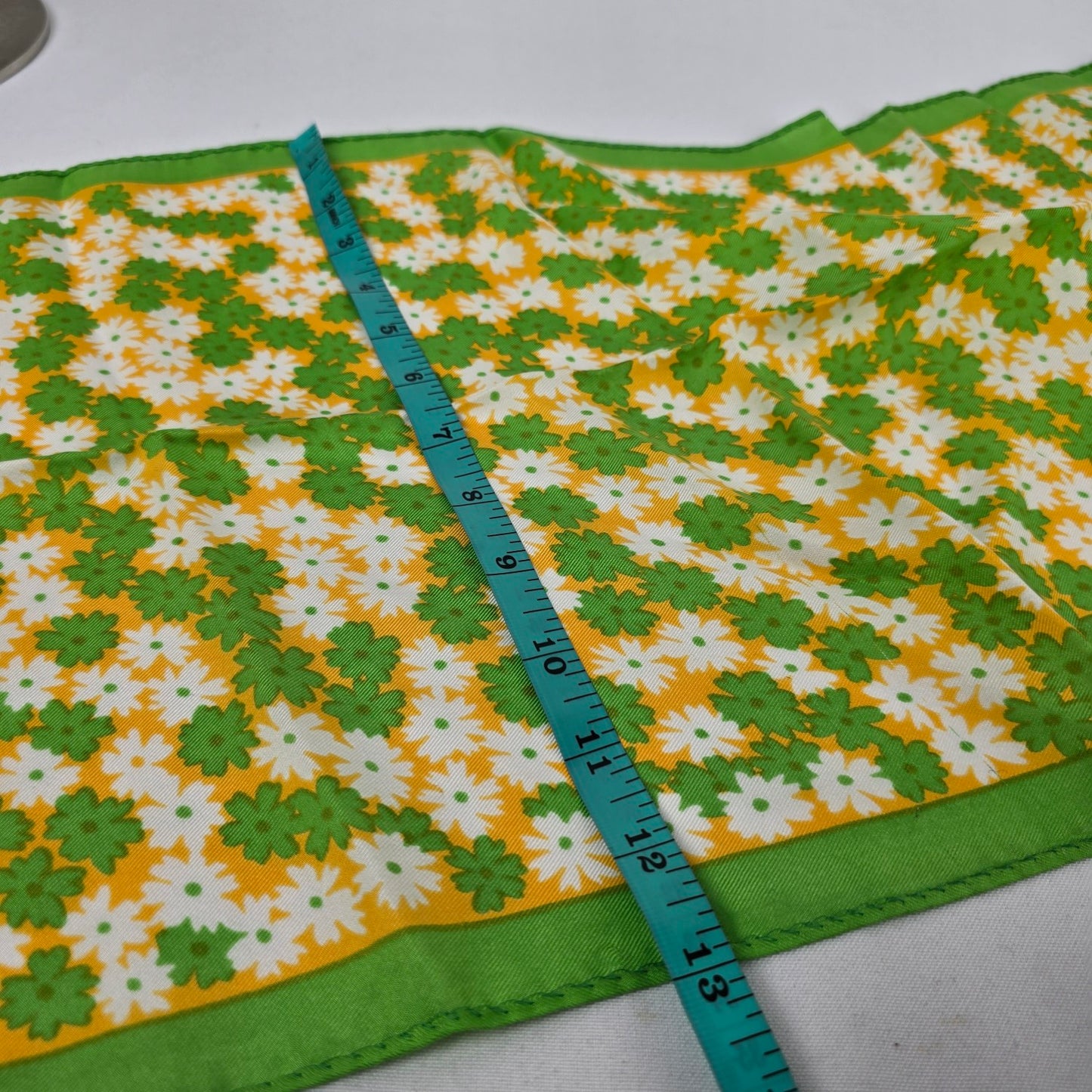 Vintage Deidre Silk Green Floral Square Scarf