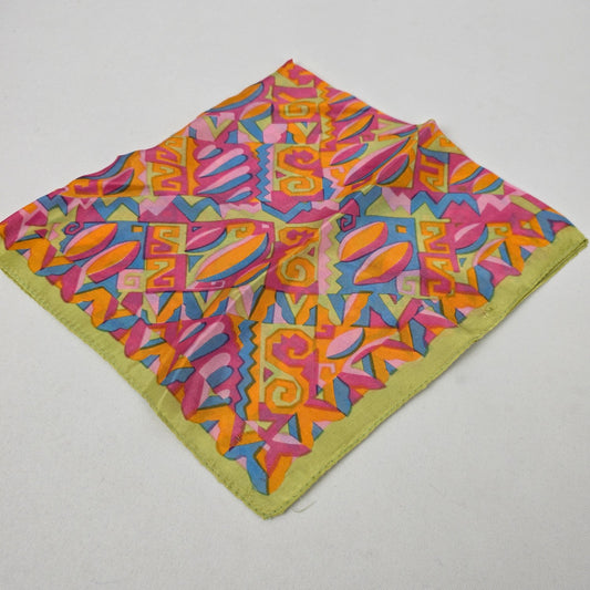 Vintage Silk Pink & Green Square Scarf