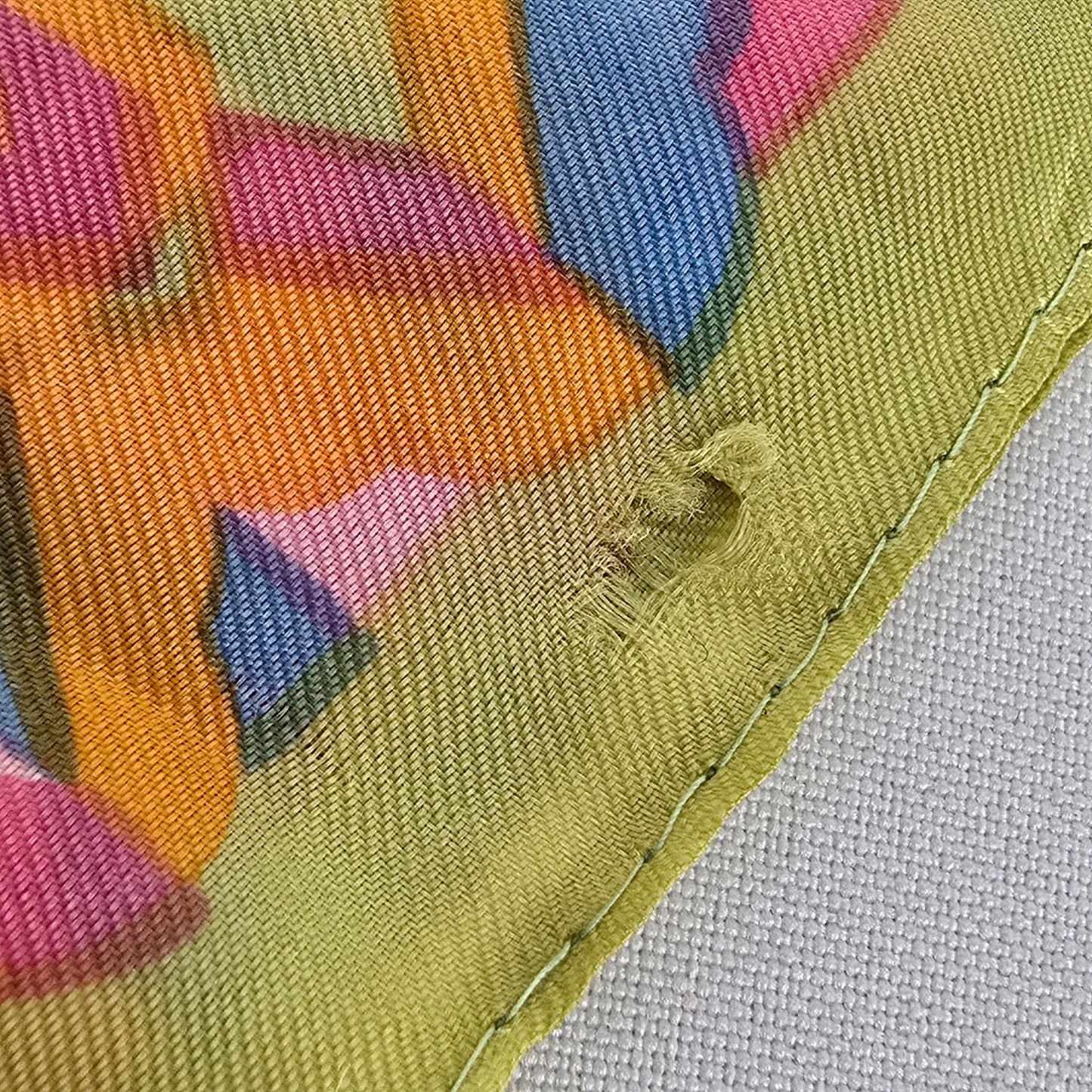 Vintage Silk Pink & Green Square Scarf