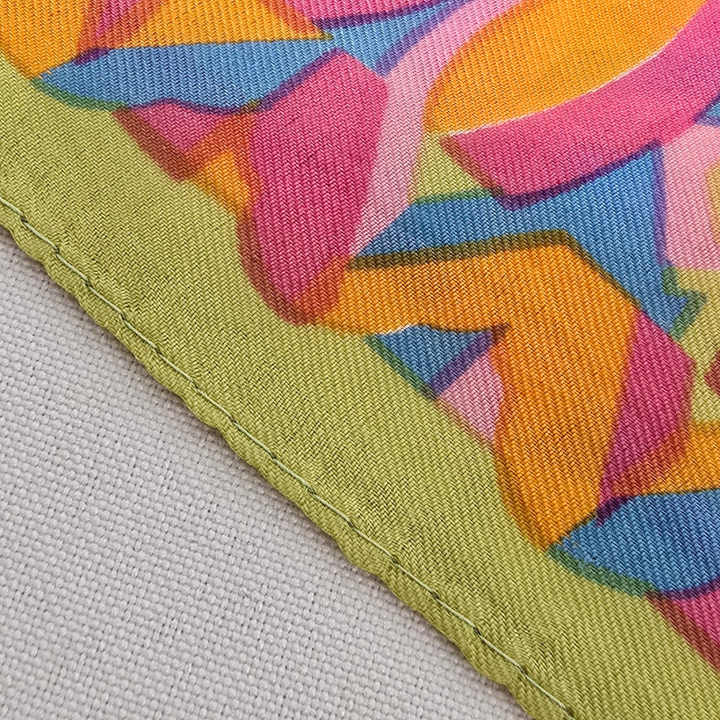 Vintage Silk Pink & Green Square Scarf