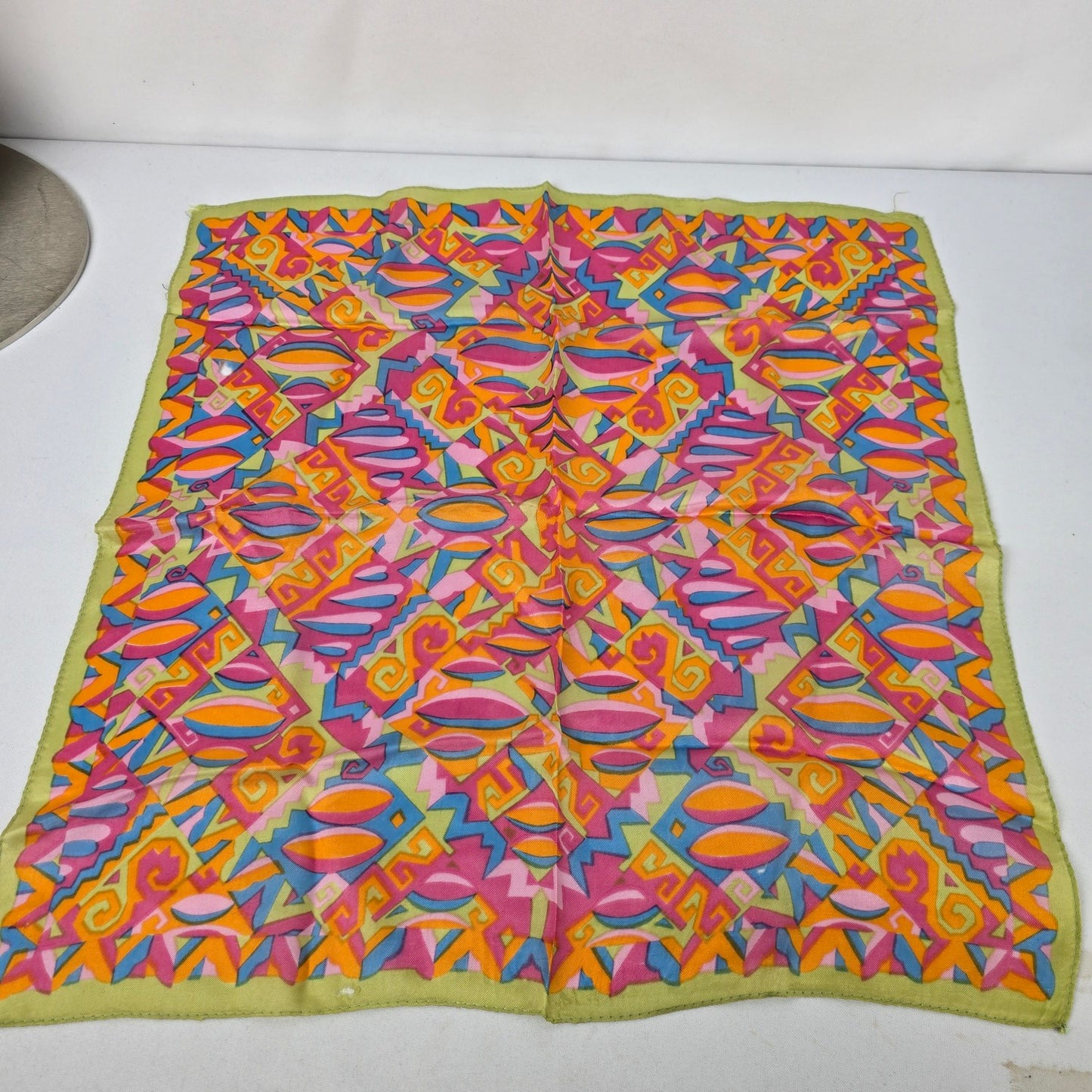 Vintage Silk Pink & Green Square Scarf