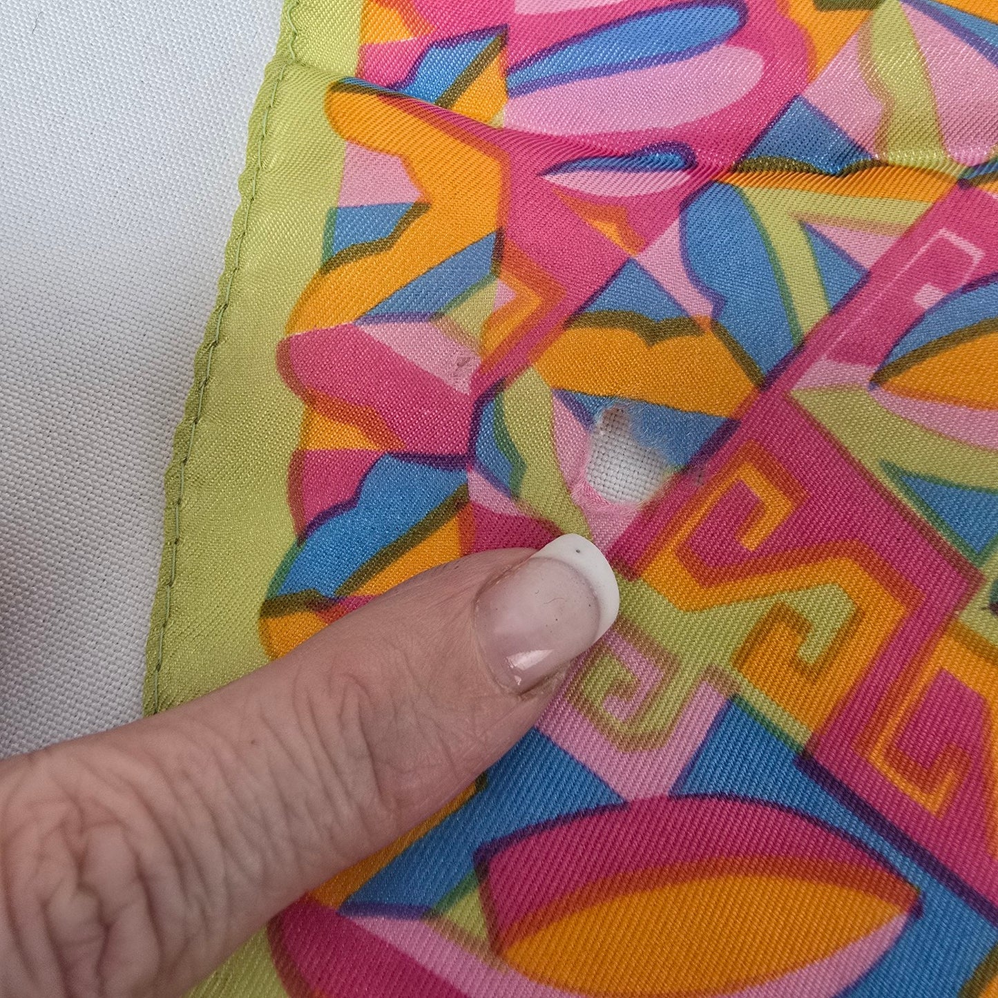 Vintage Silk Pink & Green Square Scarf