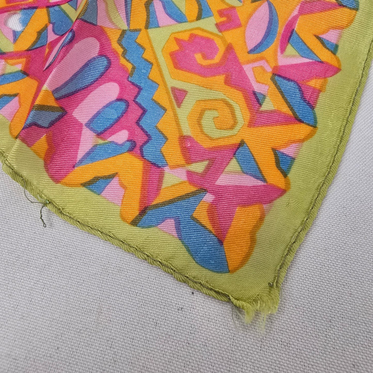 Vintage Silk Pink & Green Square Scarf