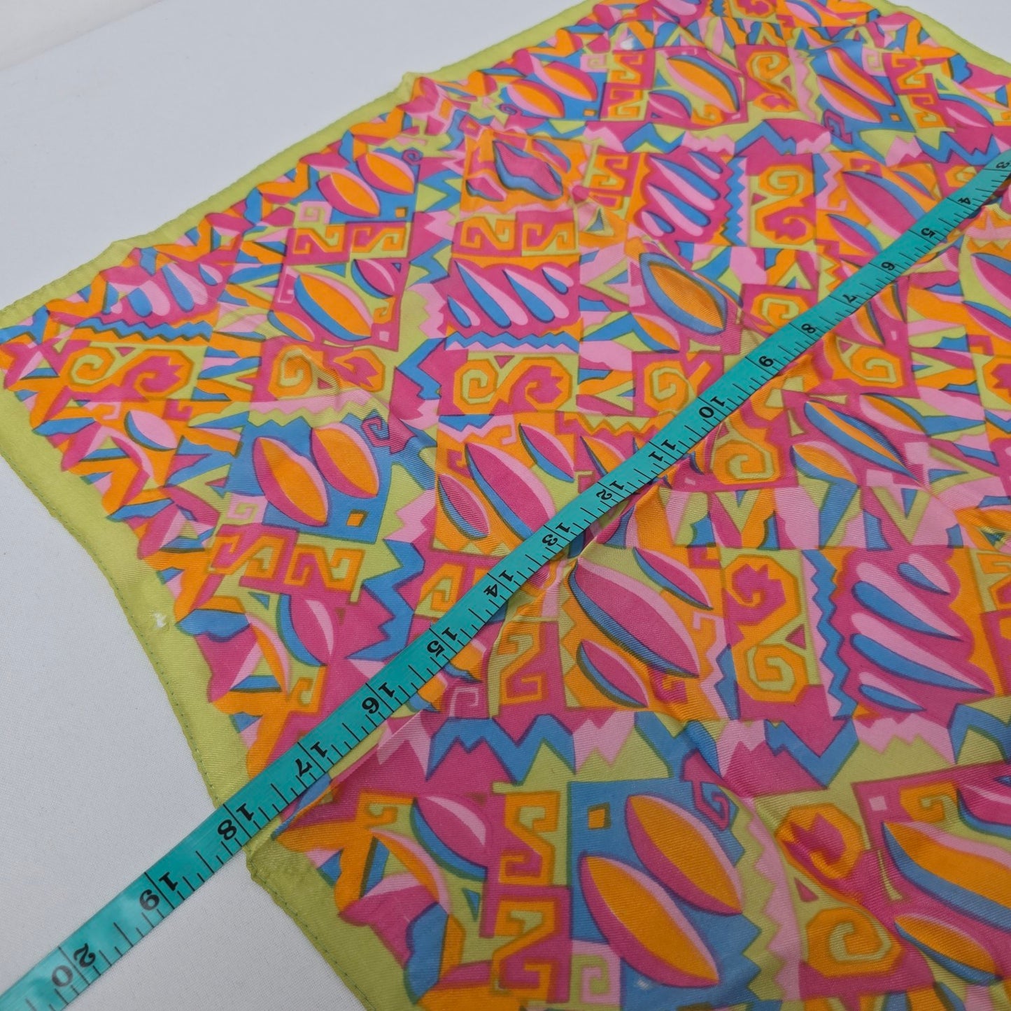 Vintage Silk Pink & Green Square Scarf