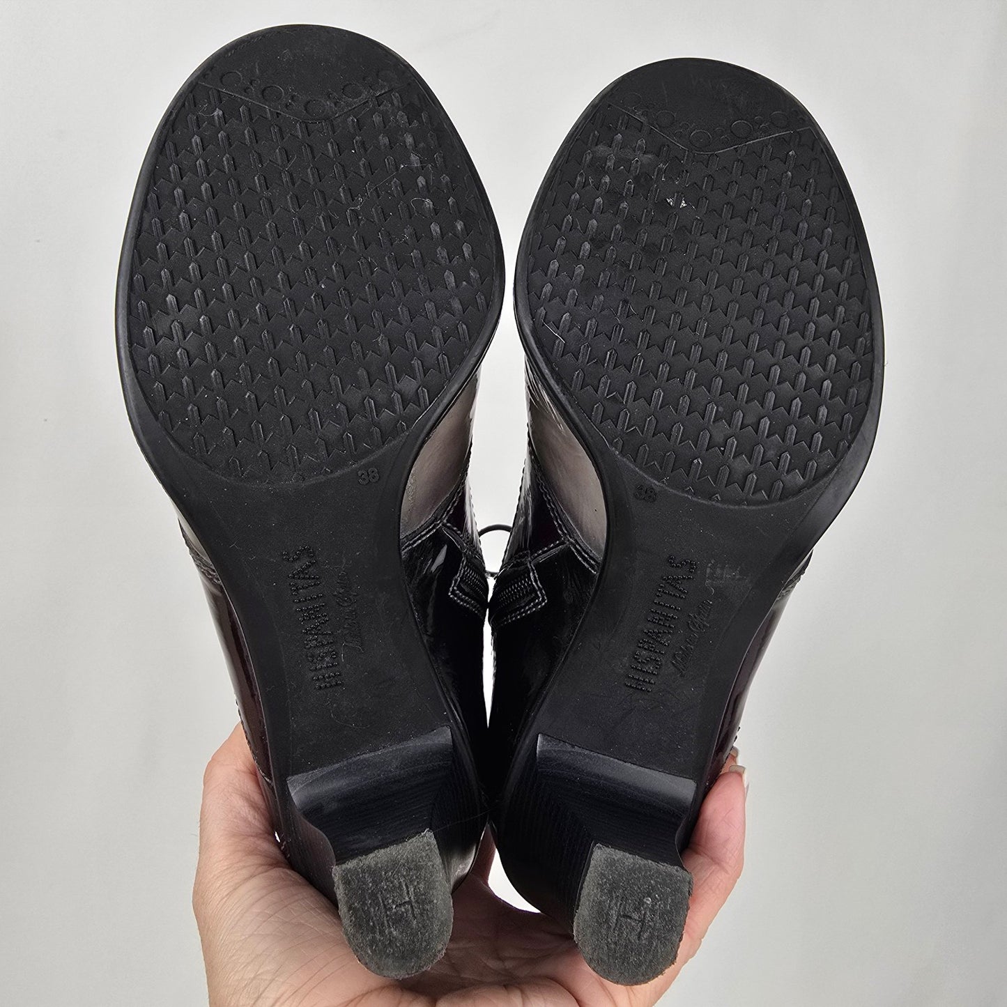 Hispanitas Burgundy & Grey Patent Lace Up Heeled Boots Size 8