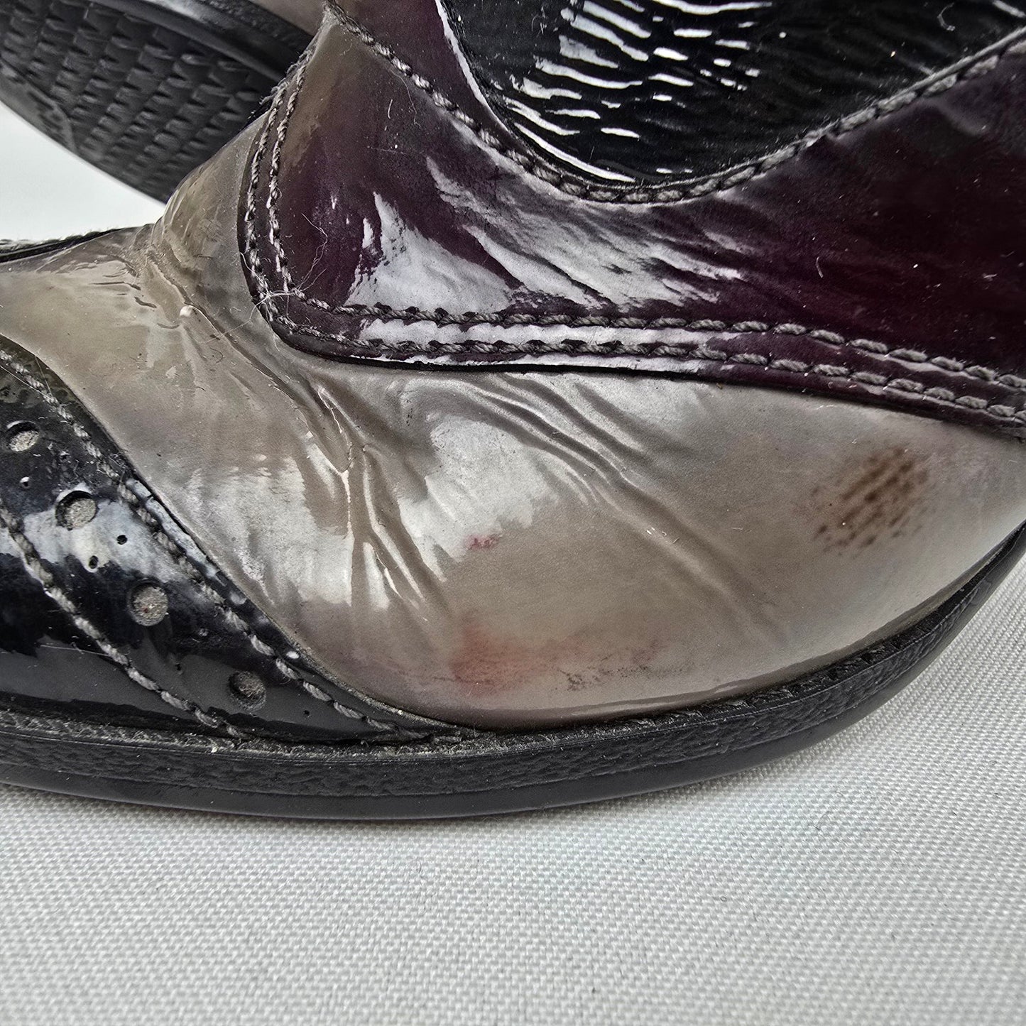 Hispanitas Burgundy & Grey Patent Lace Up Heeled Boots Size 8