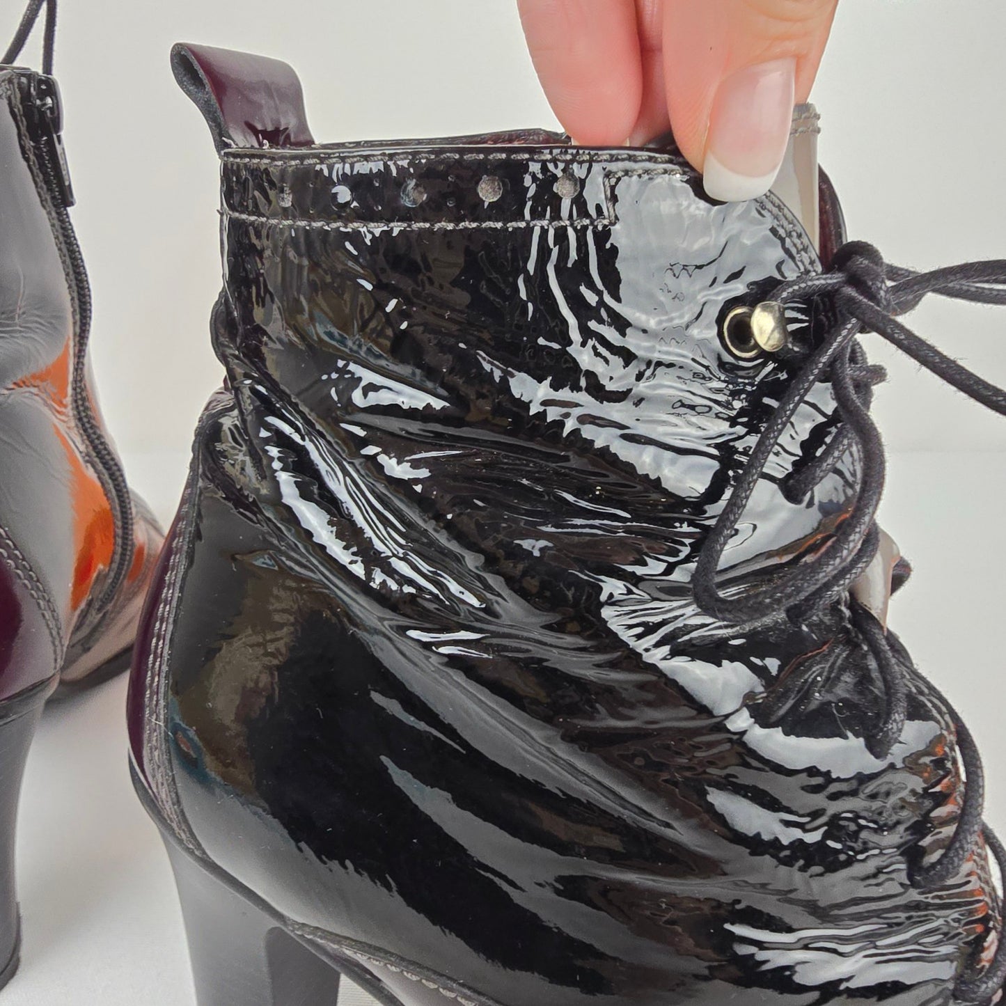 Hispanitas Burgundy & Grey Patent Lace Up Heeled Boots Size 8