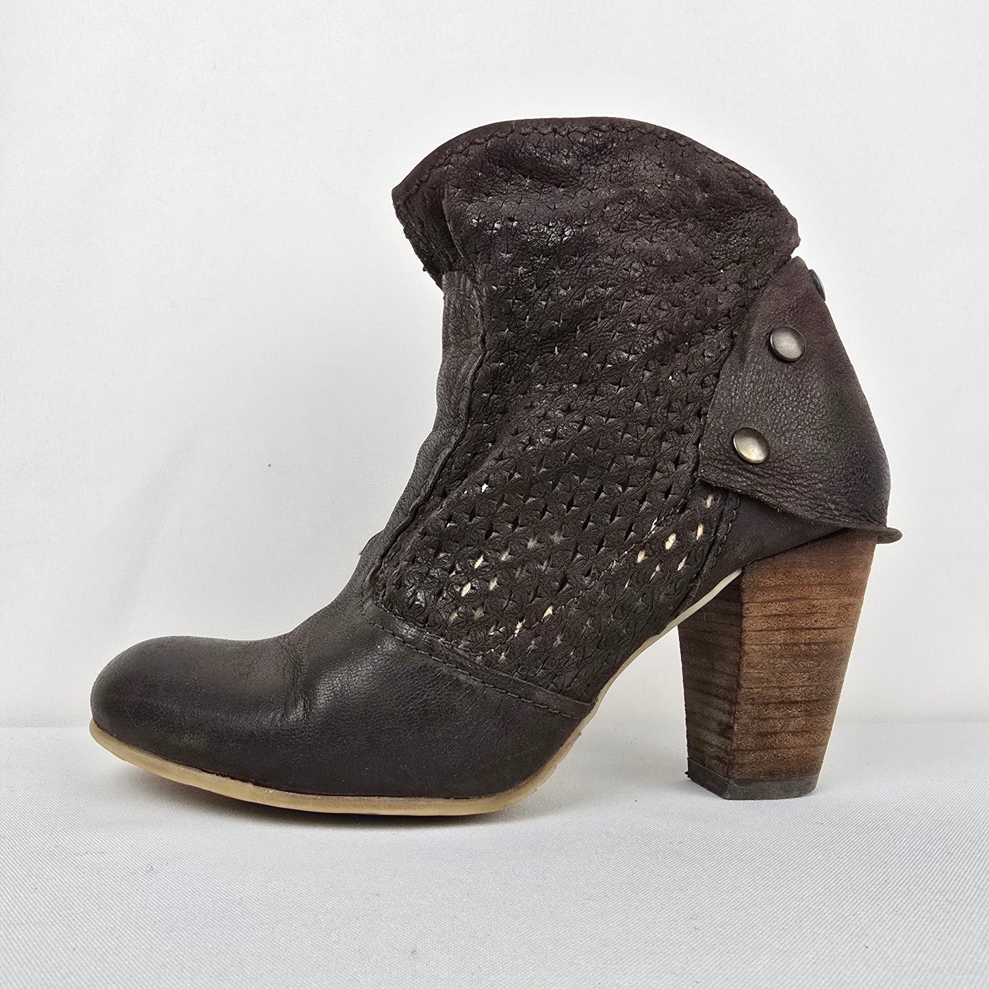 Chocolate Brown Leather Heeled Boots Size 8