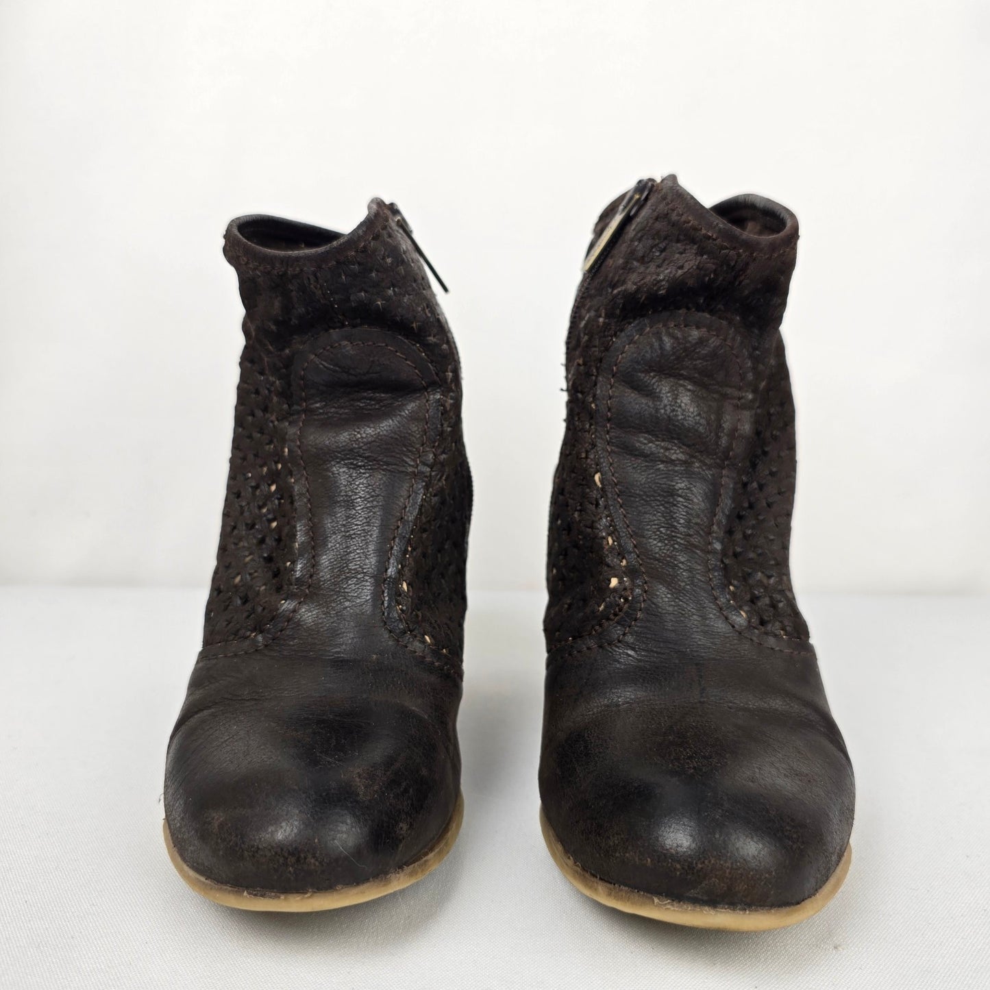 Chocolate Brown Leather Heeled Boots Size 8