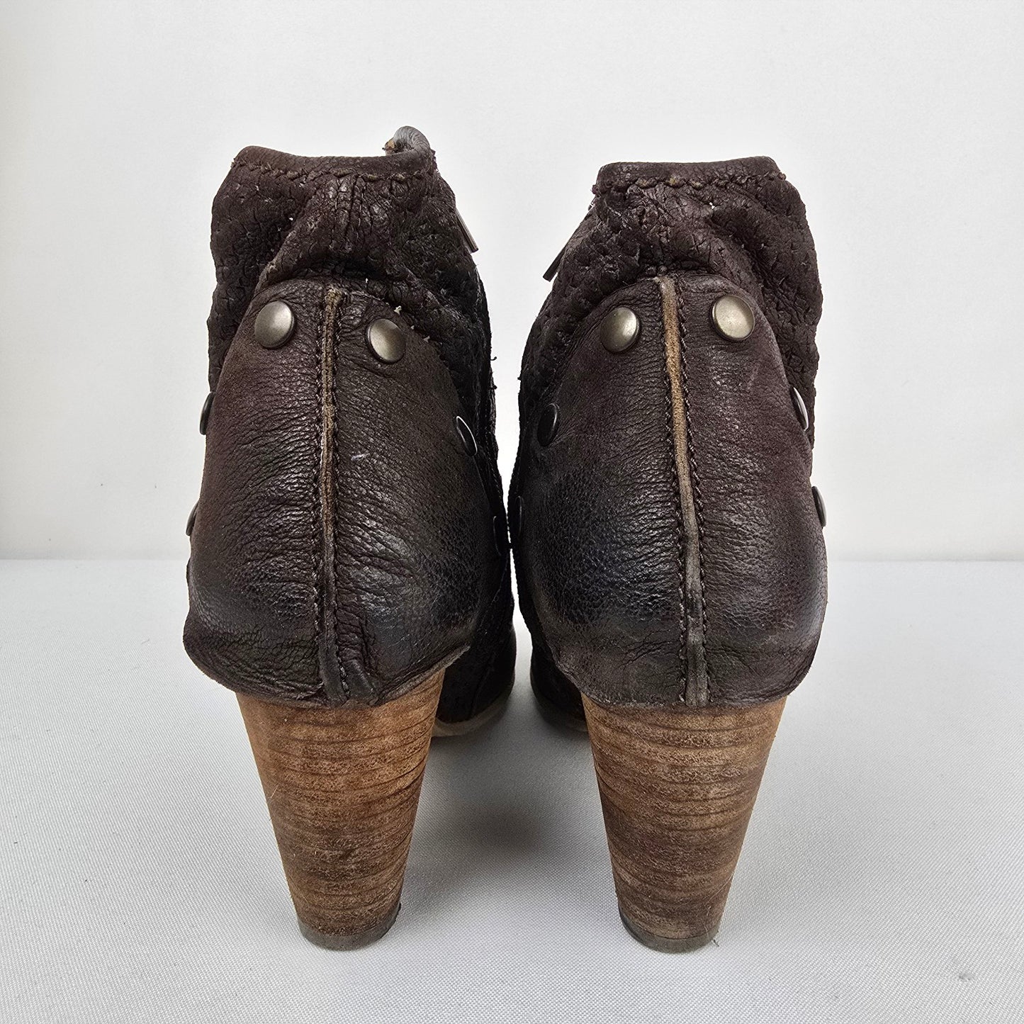 Chocolate Brown Leather Heeled Boots Size 8