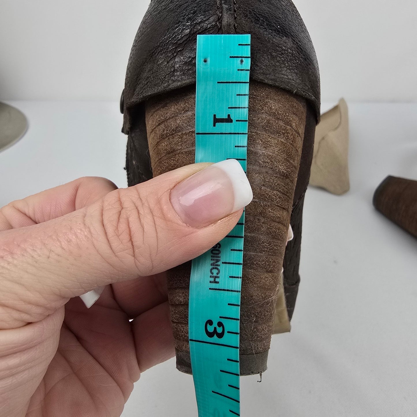 Chocolate Brown Leather Heeled Boots Size 8