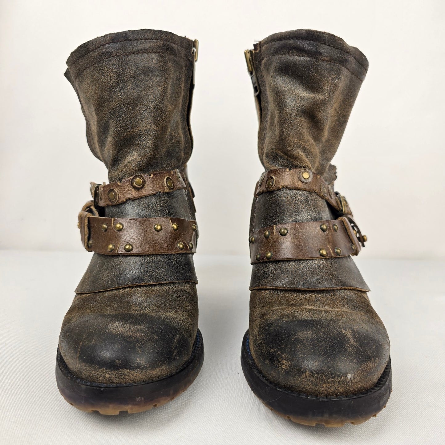 Hispanitas Grey Leather Studded Heeled Ankle Boots Size 8.5