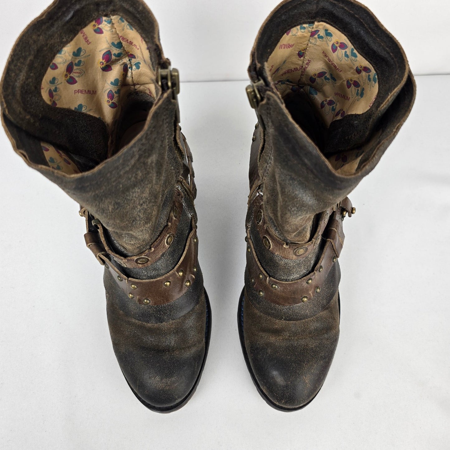 Hispanitas Grey Leather Studded Heeled Ankle Boots Size 8.5