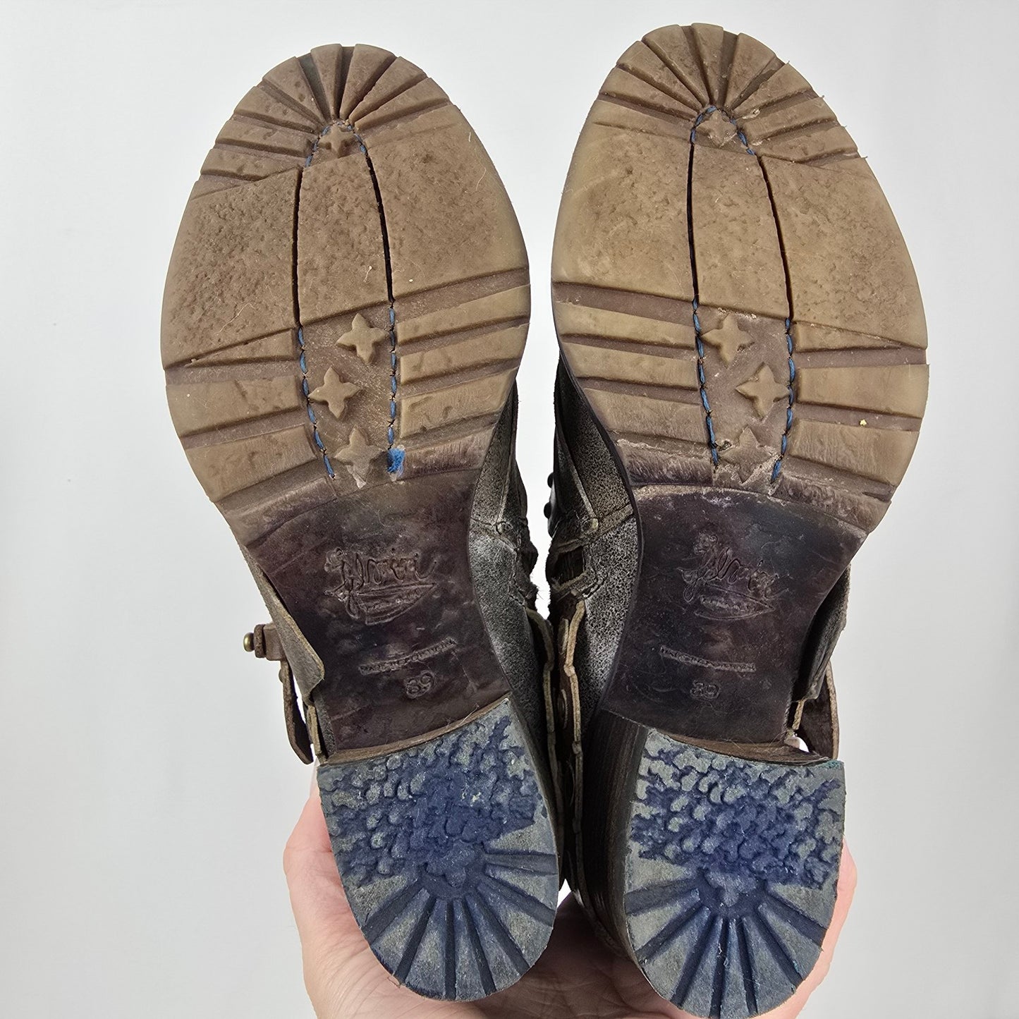 Hispanitas Grey Leather Studded Heeled Ankle Boots Size 8.5