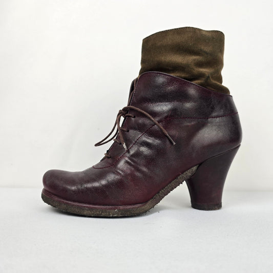 Audley Brown Leather Lace Up Heeled Ankle Boots Size 8