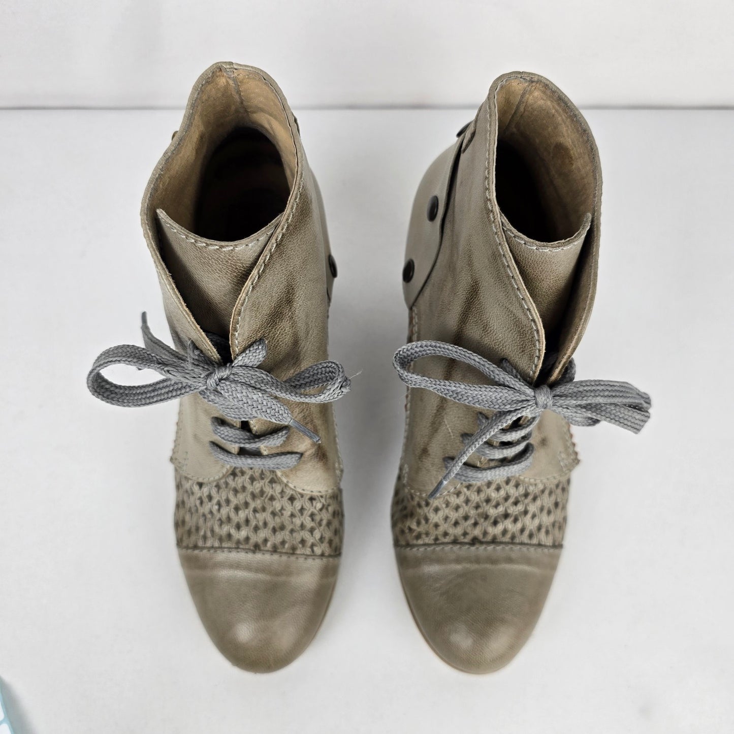 Chocolate Grey Leather Lace Up Heeled Boots Size 8