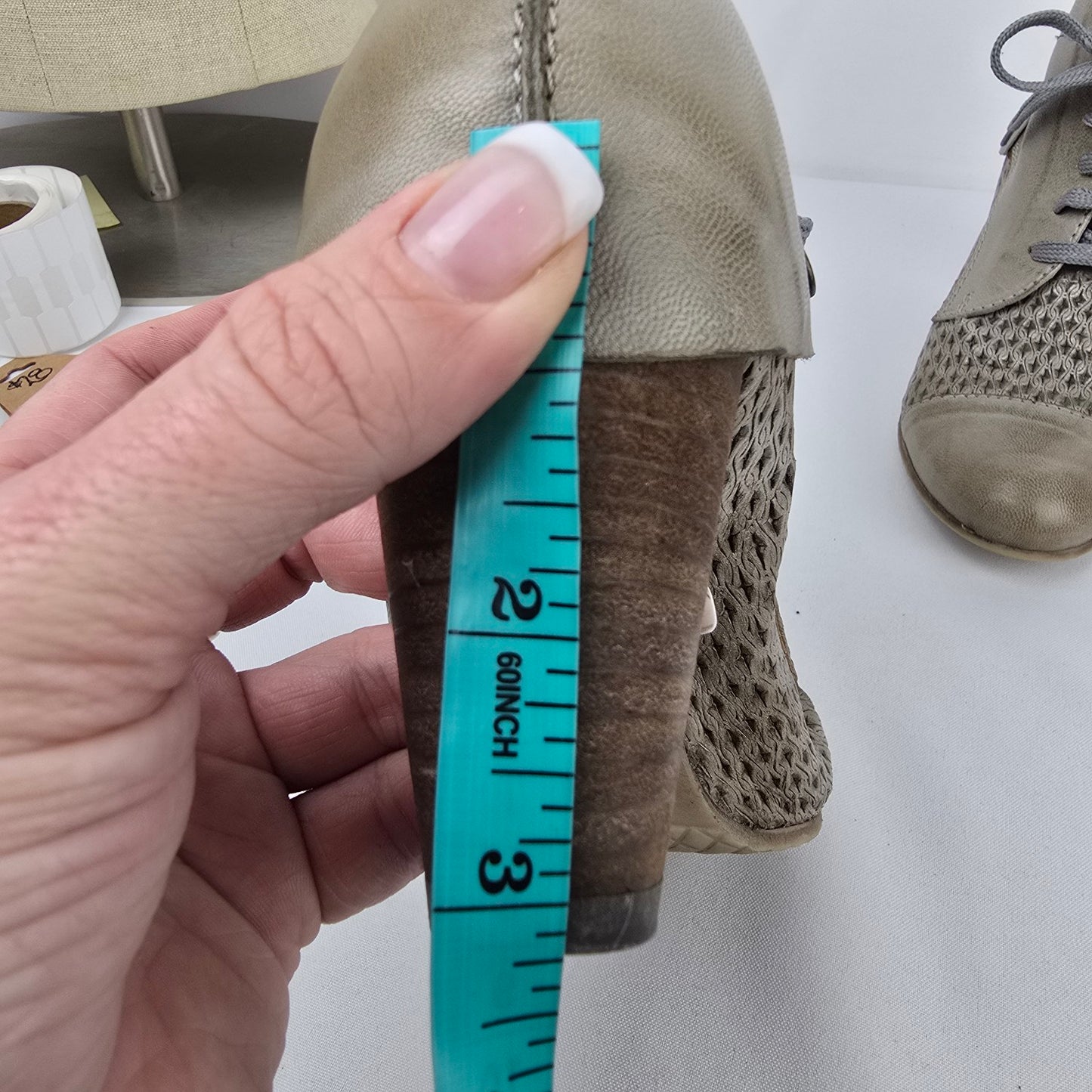 Chocolate Grey Leather Lace Up Heeled Boots Size 8