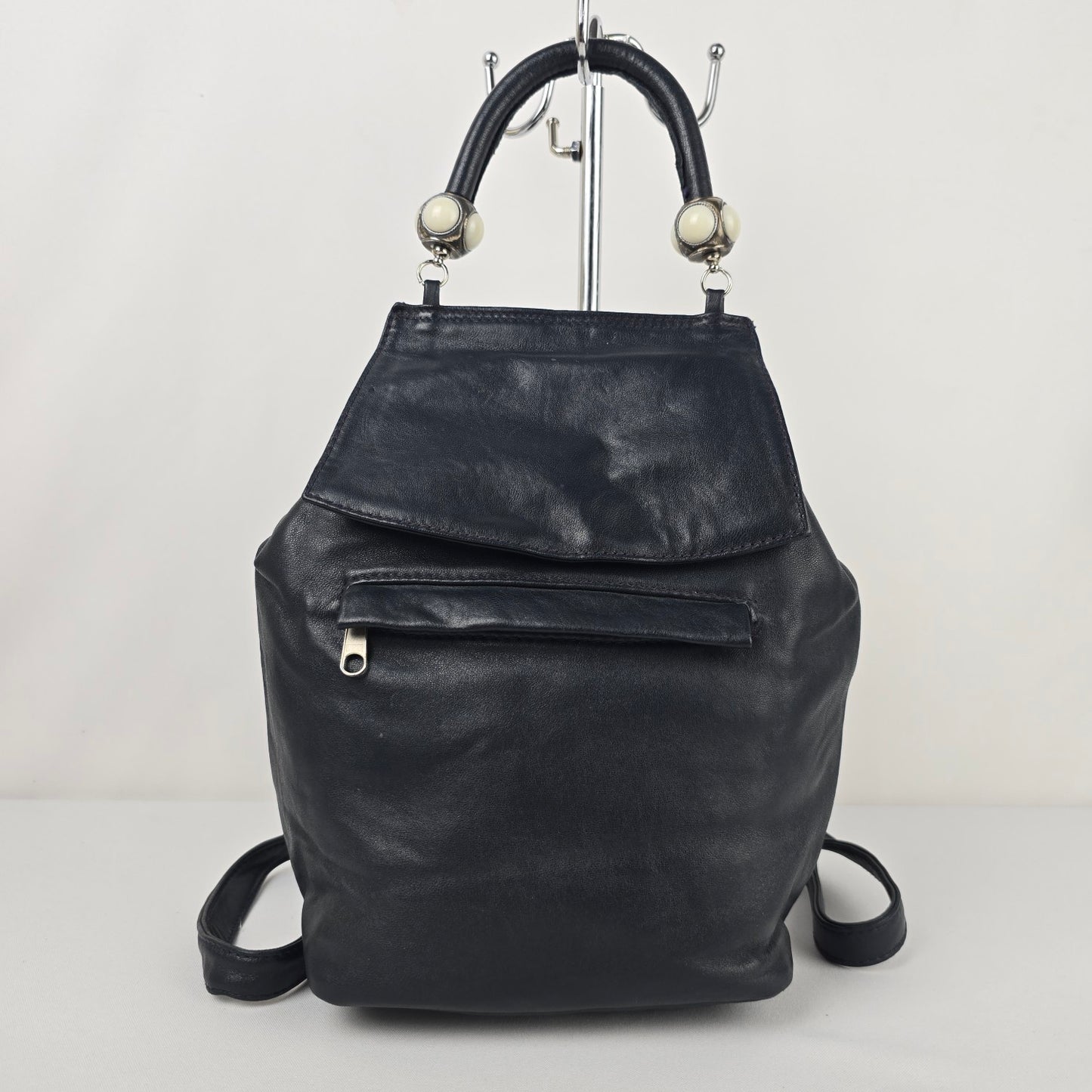 Vintage Antonella Di Pietro Navy Blue Leather Backpack Purse