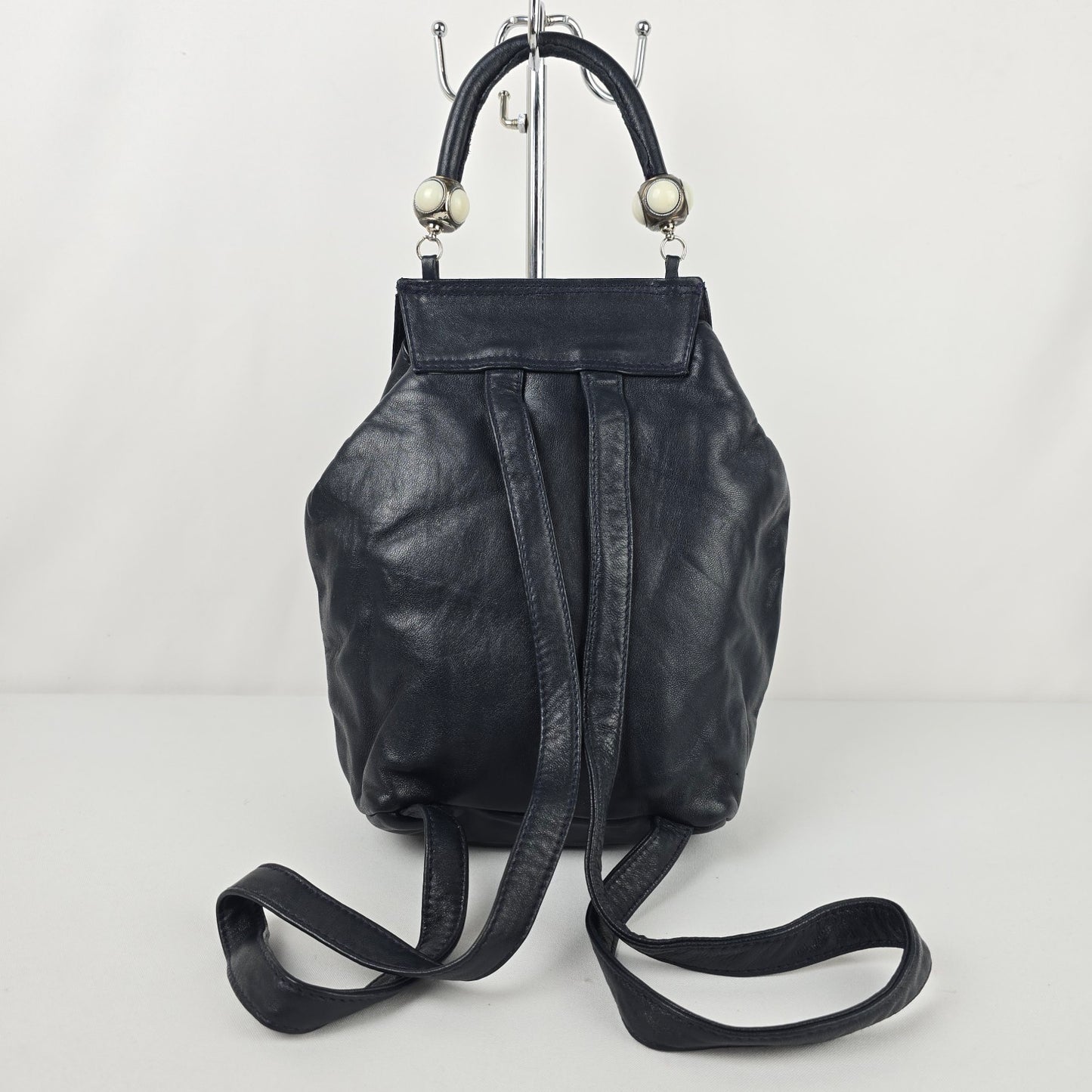 Vintage Antonella Di Pietro Navy Blue Leather Backpack Purse