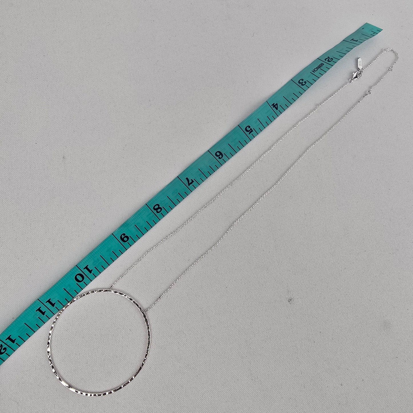 Stella & Dot Silver Tone Hammered Open Circle Pendant Necklace