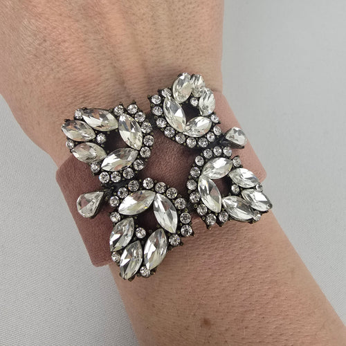 Pink Velvet Crystal Cuff Bracelet