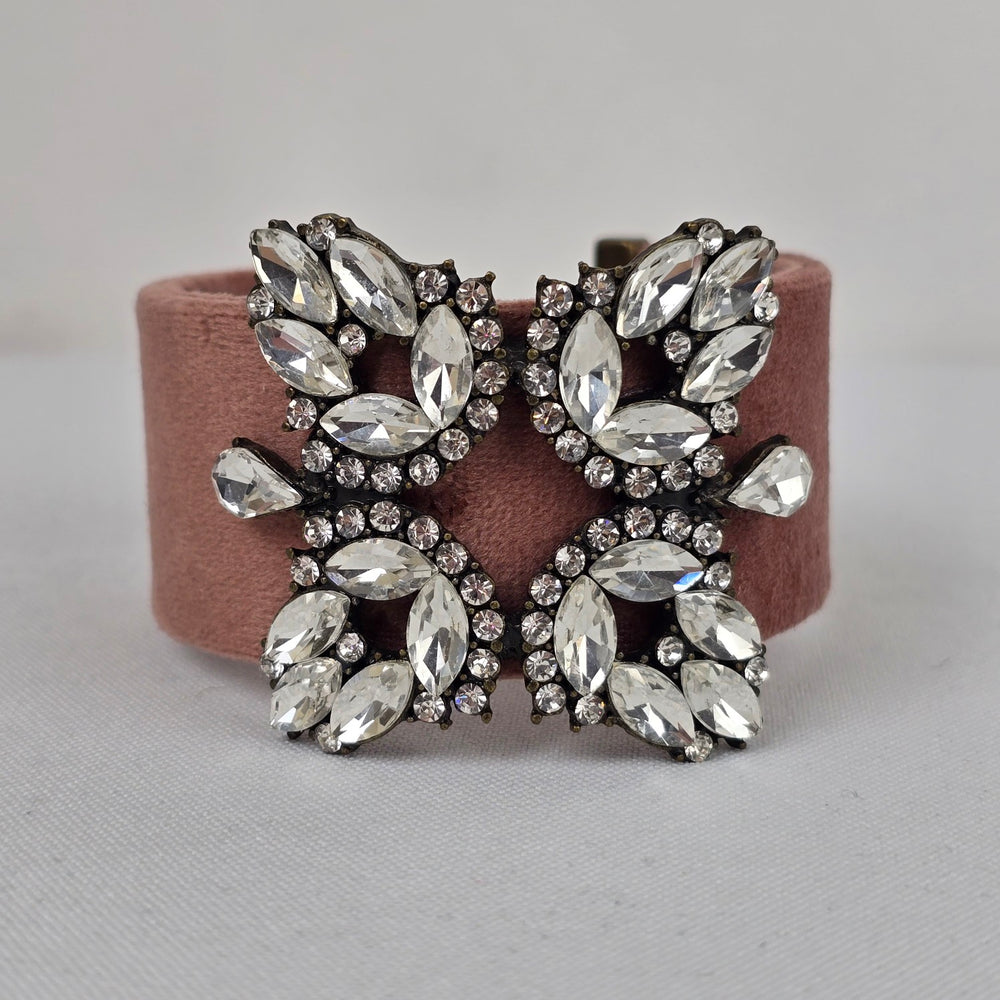 Pink Velvet Crystal Cuff Bracelet