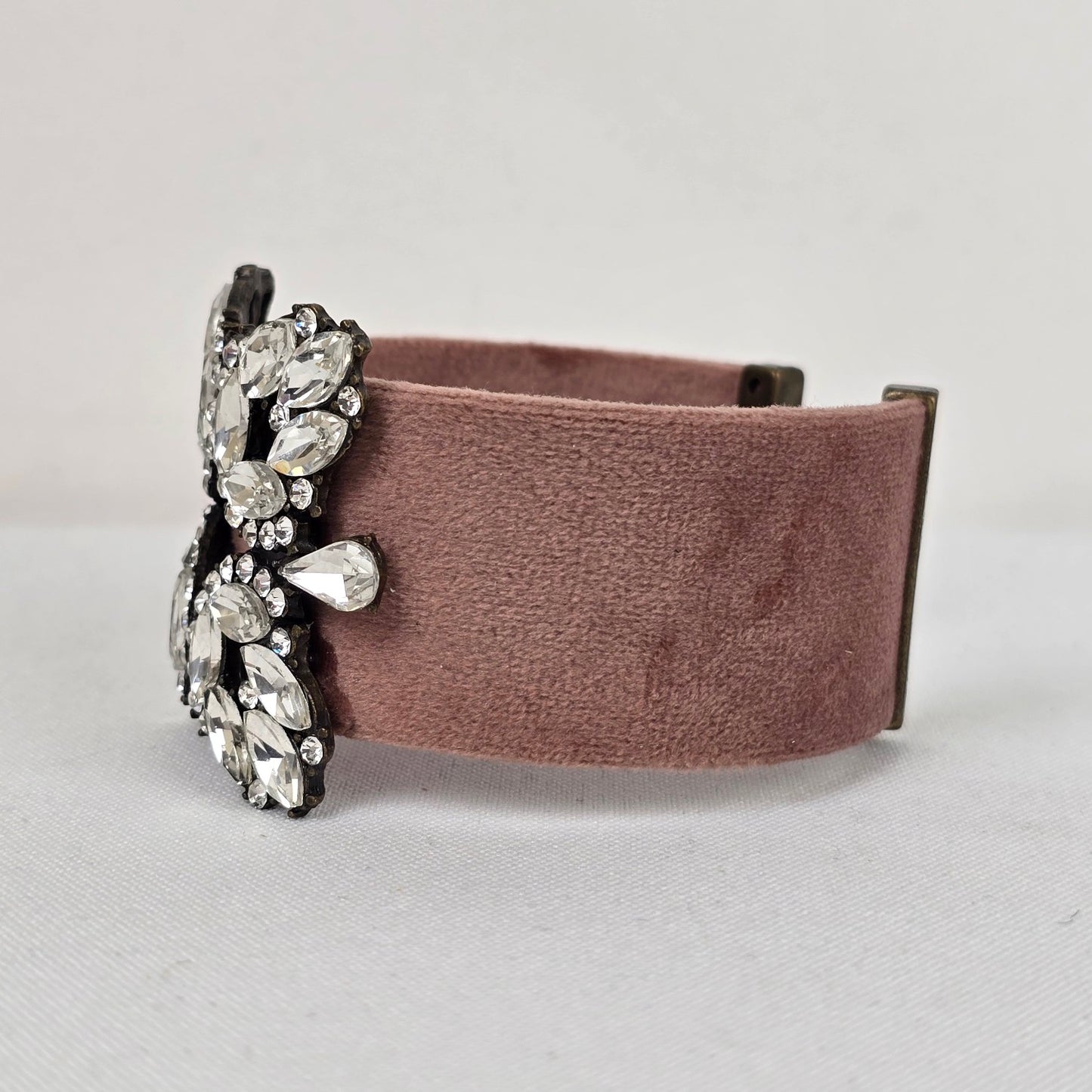 Pink Velvet Crystal Cuff Bracelet
