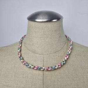 Vintage Colored Pearl Twisted Beaded Sterling Clasp Necklace and Earring Set