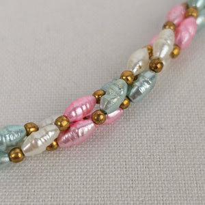 Vintage Colored Pearl Twisted Beaded Sterling Clasp Necklace and Earring Set