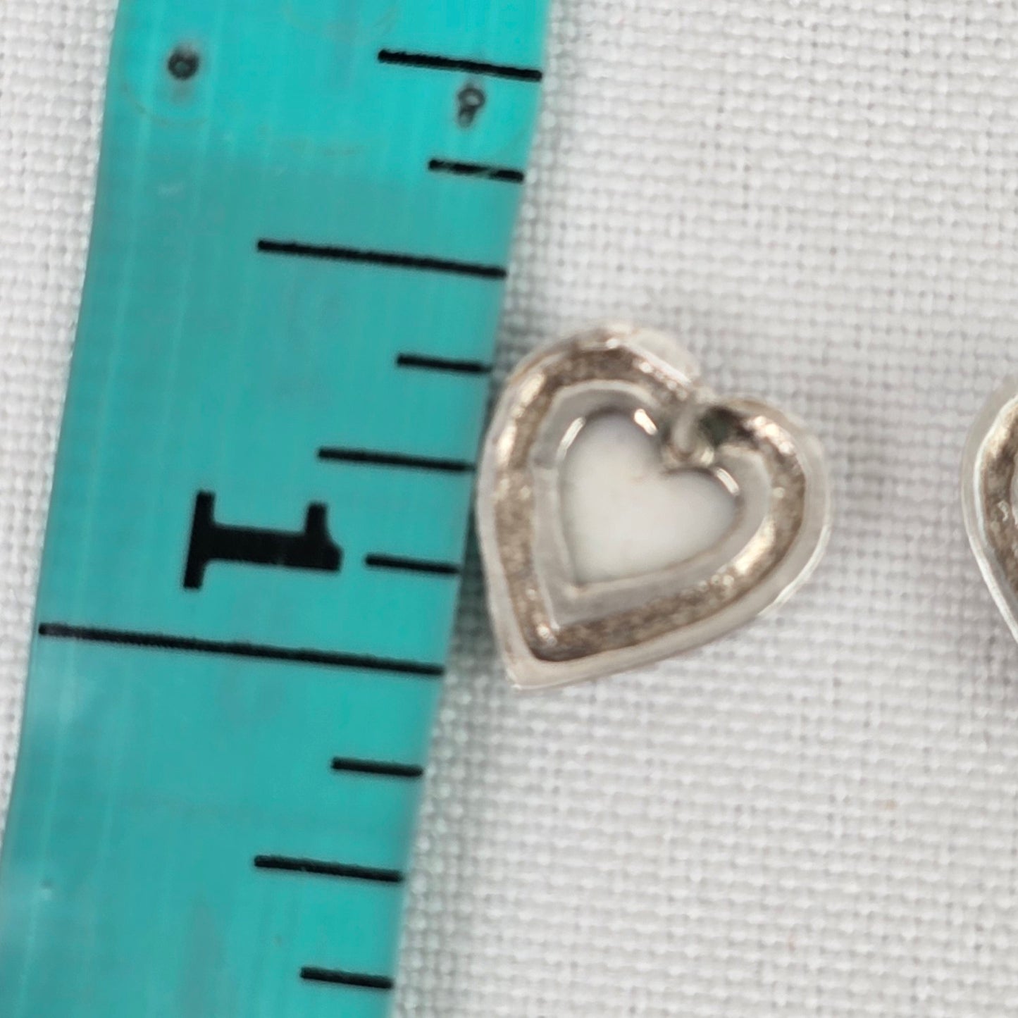 Vintage Porcelain Floral Painted Heart Sterling Silver Stud Earrings