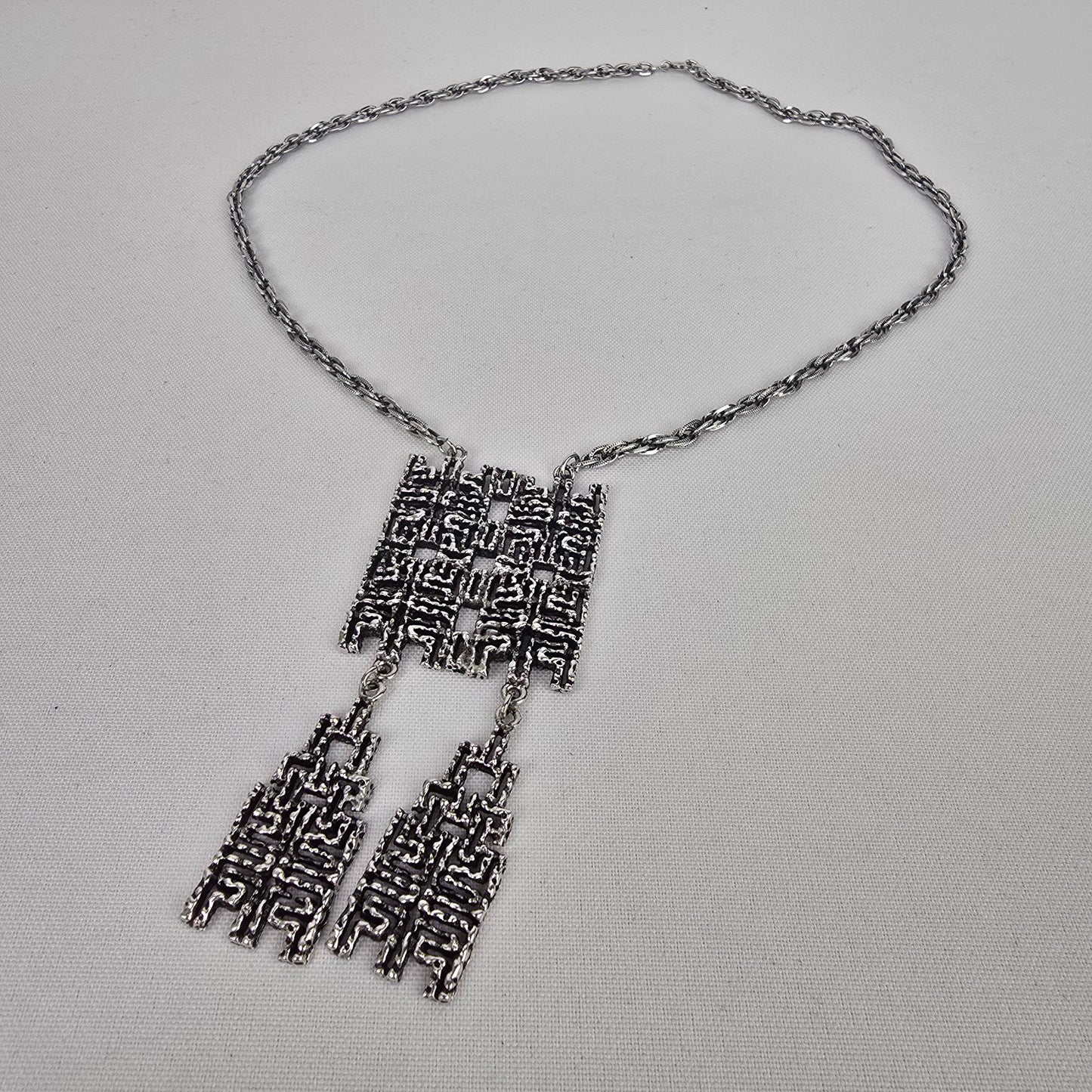 Vintage Silver Tone Brutalist Pendant Necklace