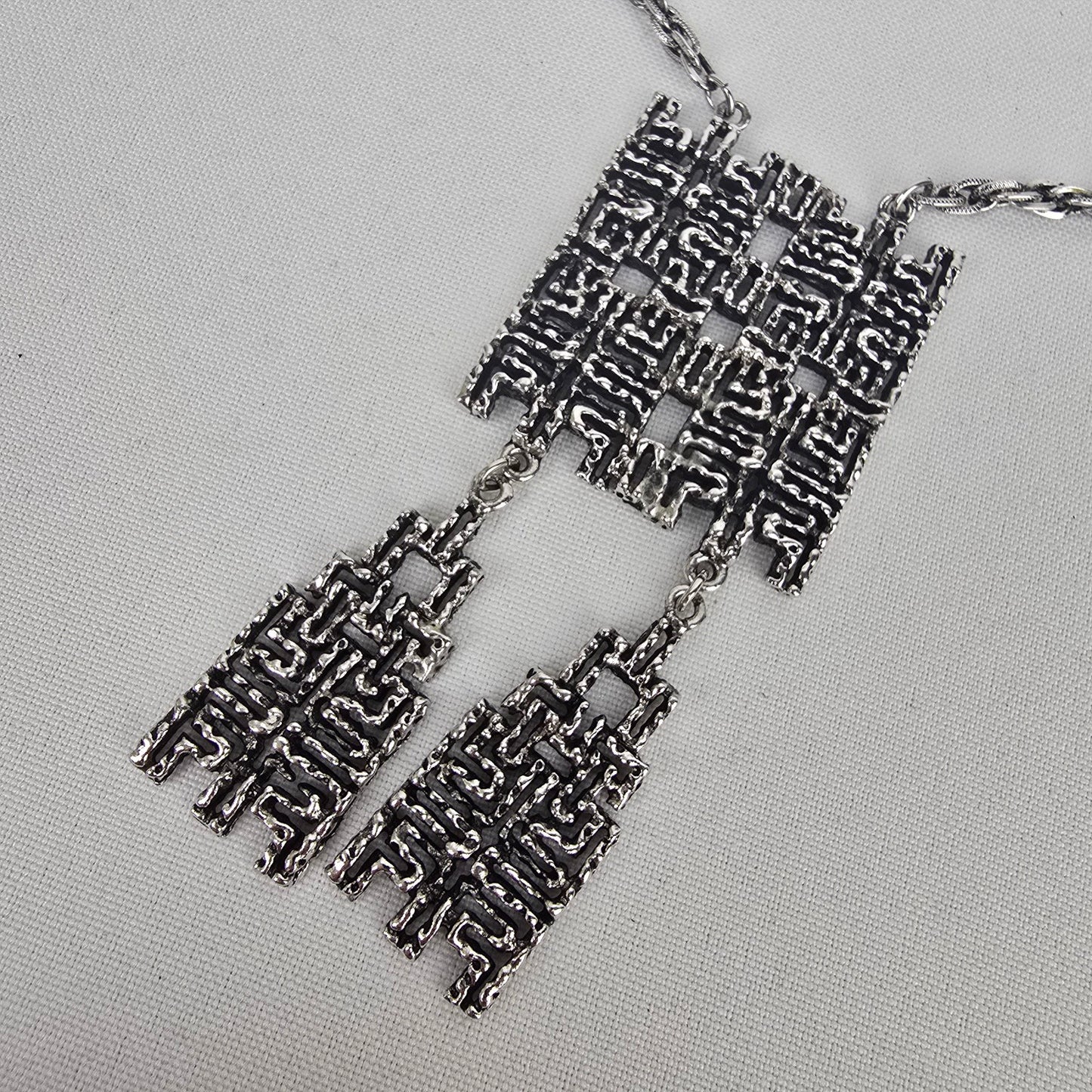 Vintage Silver Tone Brutalist Pendant Necklace