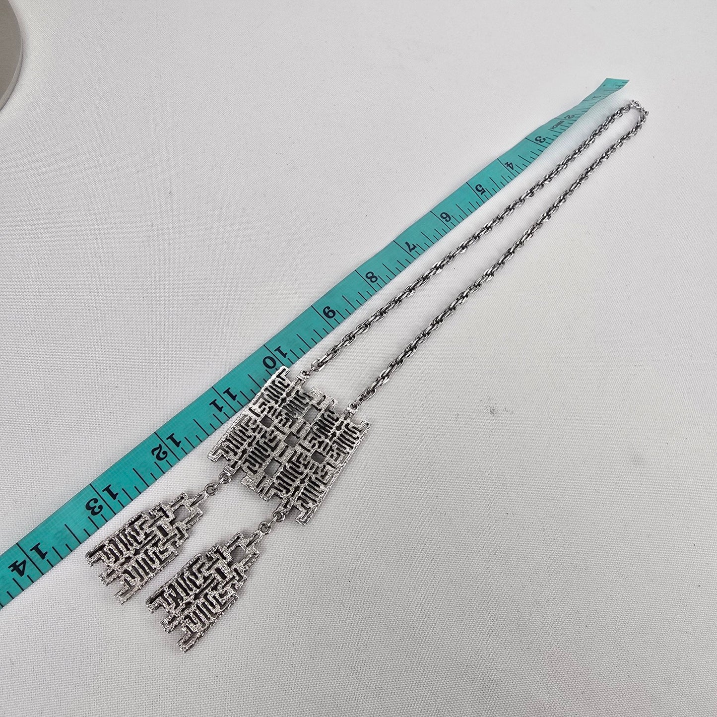 Vintage Silver Tone Brutalist Pendant Necklace