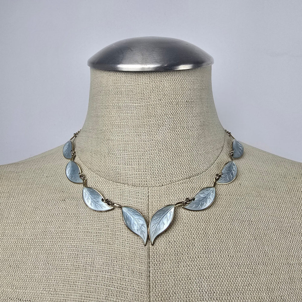 David Andersen Norway 925 Sterling Silver Gold Vermeil Enamel Leaf Necklace