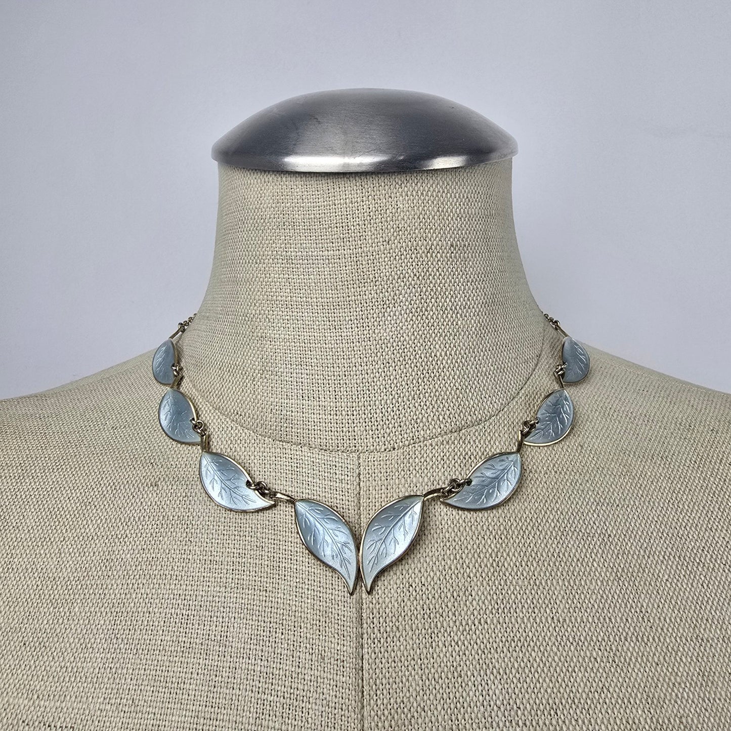 David Andersen Norway 925 Sterling Silver Gold Vermeil Enamel Leaf Necklace