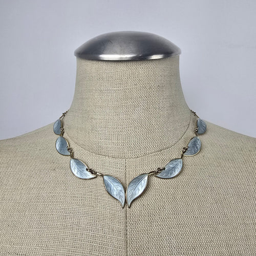 David Andersen Norway 925 Sterling Silver Gold Vermeil Enamel Leaf Necklace