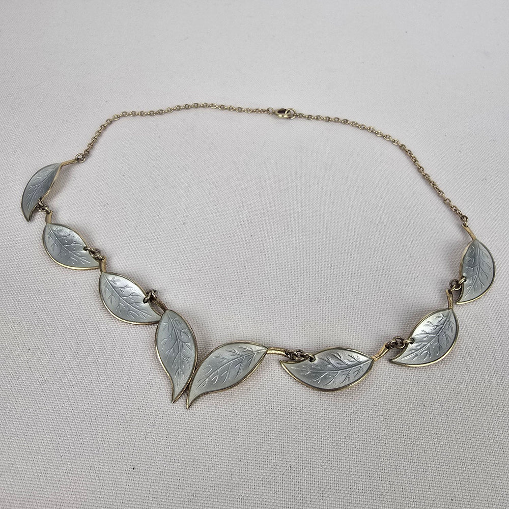 David Andersen Norway 925 Sterling Silver Gold Vermeil Enamel Leaf Necklace