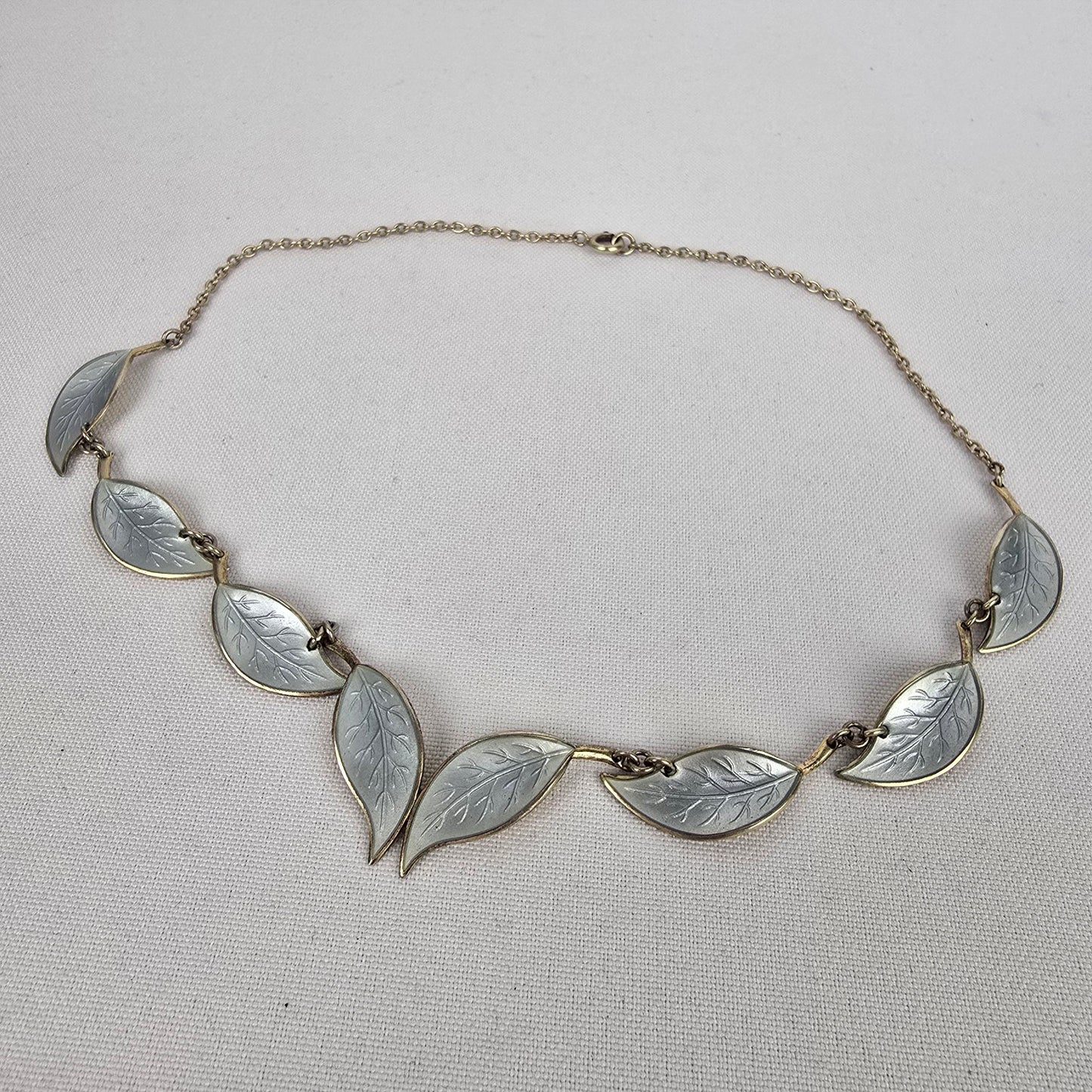 David Andersen Norway 925 Sterling Silver Gold Vermeil Enamel Leaf Necklace