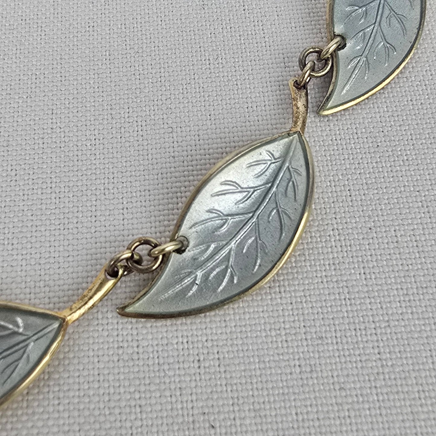 David Andersen Norway 925 Sterling Silver Gold Vermeil Enamel Leaf Necklace