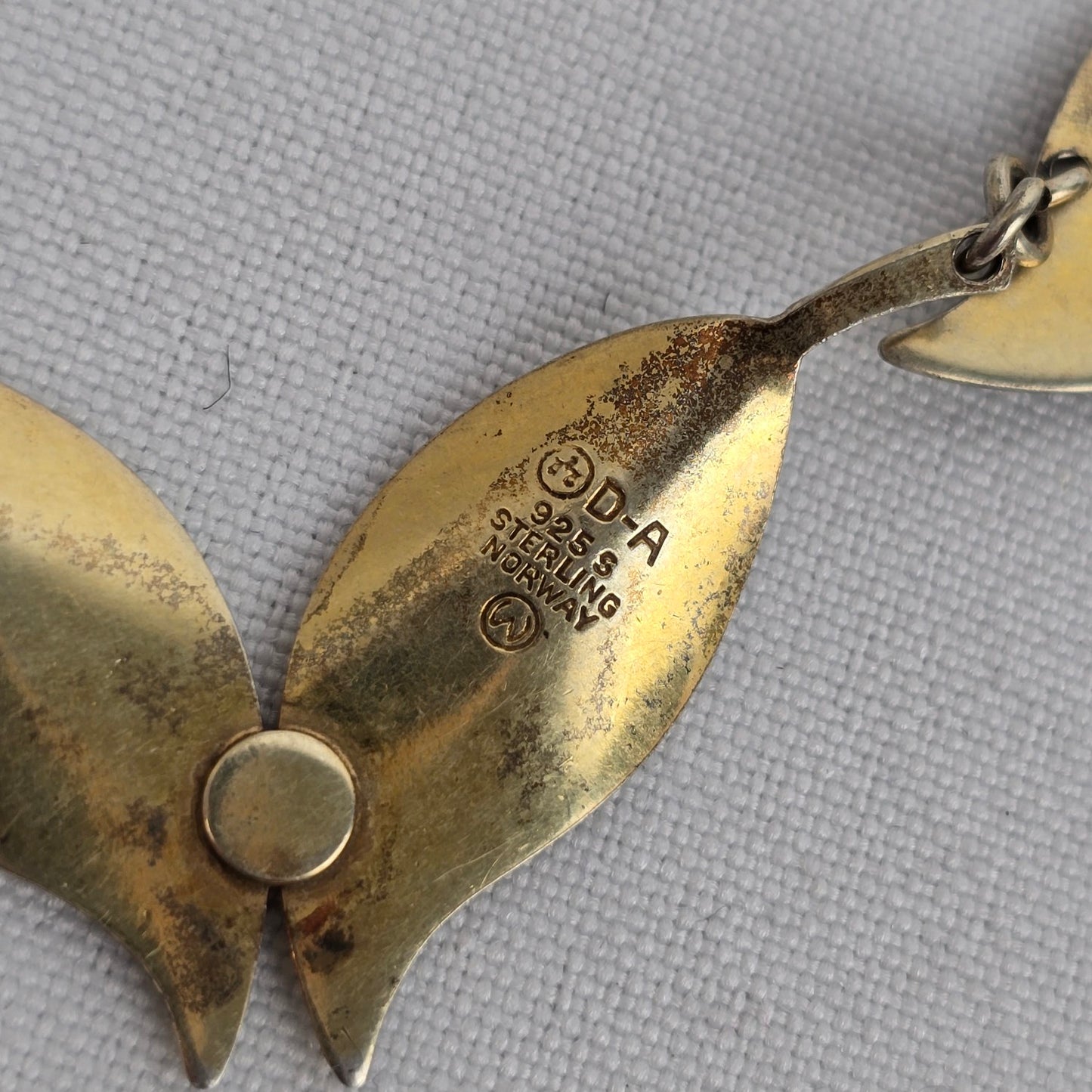 David Andersen Norway 925 Sterling Silver Gold Vermeil Enamel Leaf Necklace