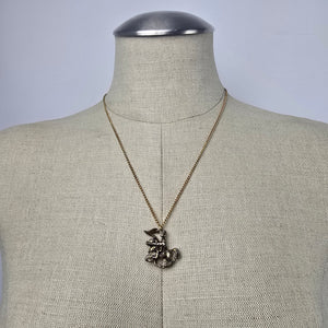 Vintage Gold Tone Knight on Horse Pendant Necklace